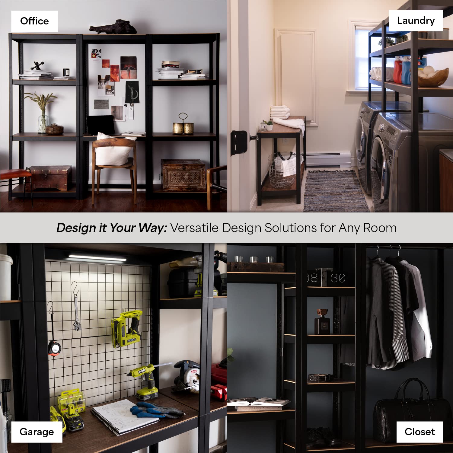 Best Customizable Modular Clothing Rack with Mesh Shelf - Black | Space-Saving Storage Solution for Bedroom, Closet & Laundry Room Organization
