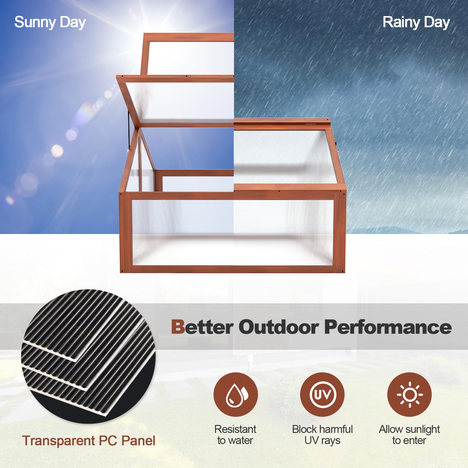 GRAFFY Wooden Garden Cold Frame - Portable Mini Greenhouse Kit with Foldable Top | Raised Plant Bed Protector for Outdoor Gardening | Perfect for Porch, Backyard & Balcony Use | Natural Wood (GT3568)