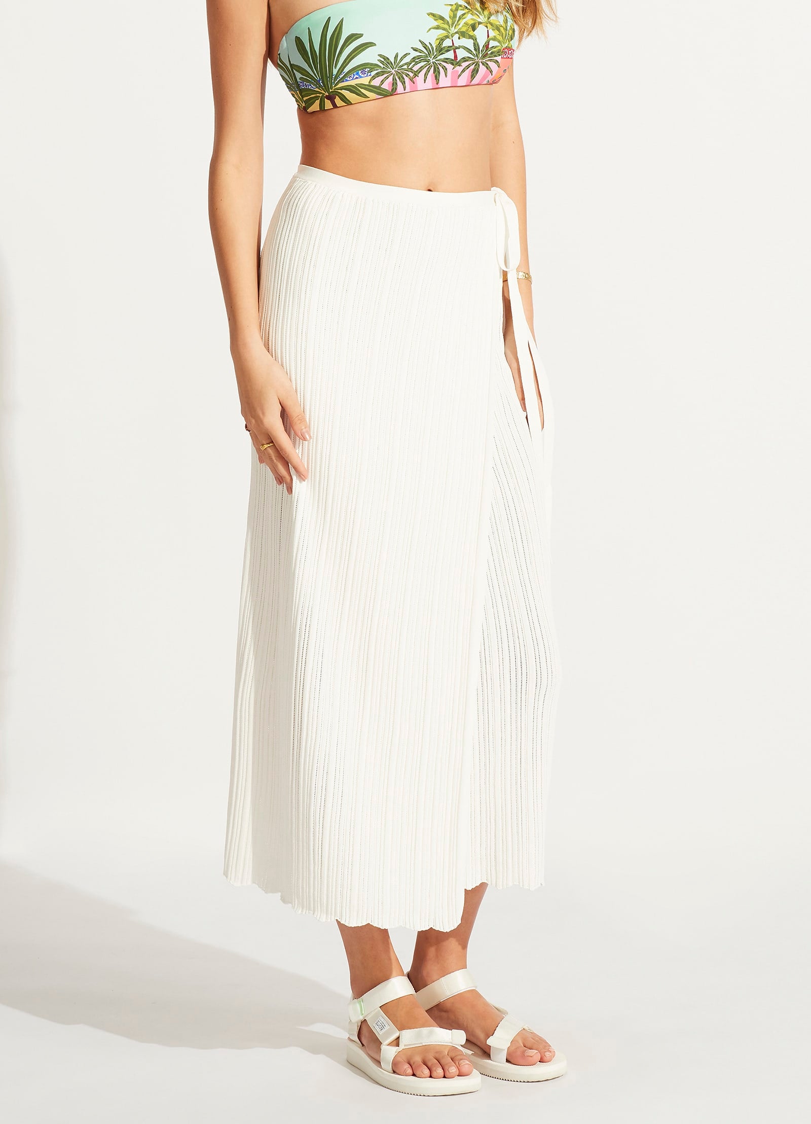 Elegant White Crochet Wrap Skirt for Women - Boho Summer Beach Cover Up & Casual Outfit