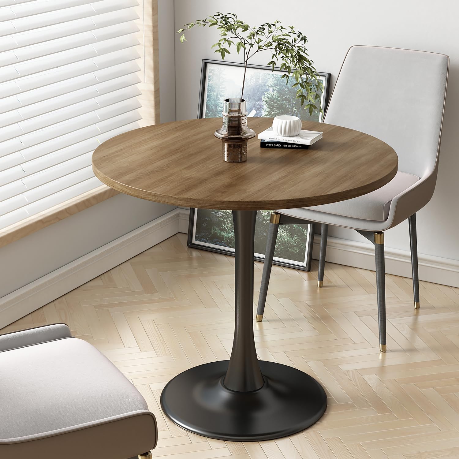 Modern Round Wood Dining Table - 31.5 Inch Tulip Base Mid-Century Kitchen Table & Living Room Coffee Table | Perfect for Small Spaces, Breakfast Nooks & Contemporary Home Decor