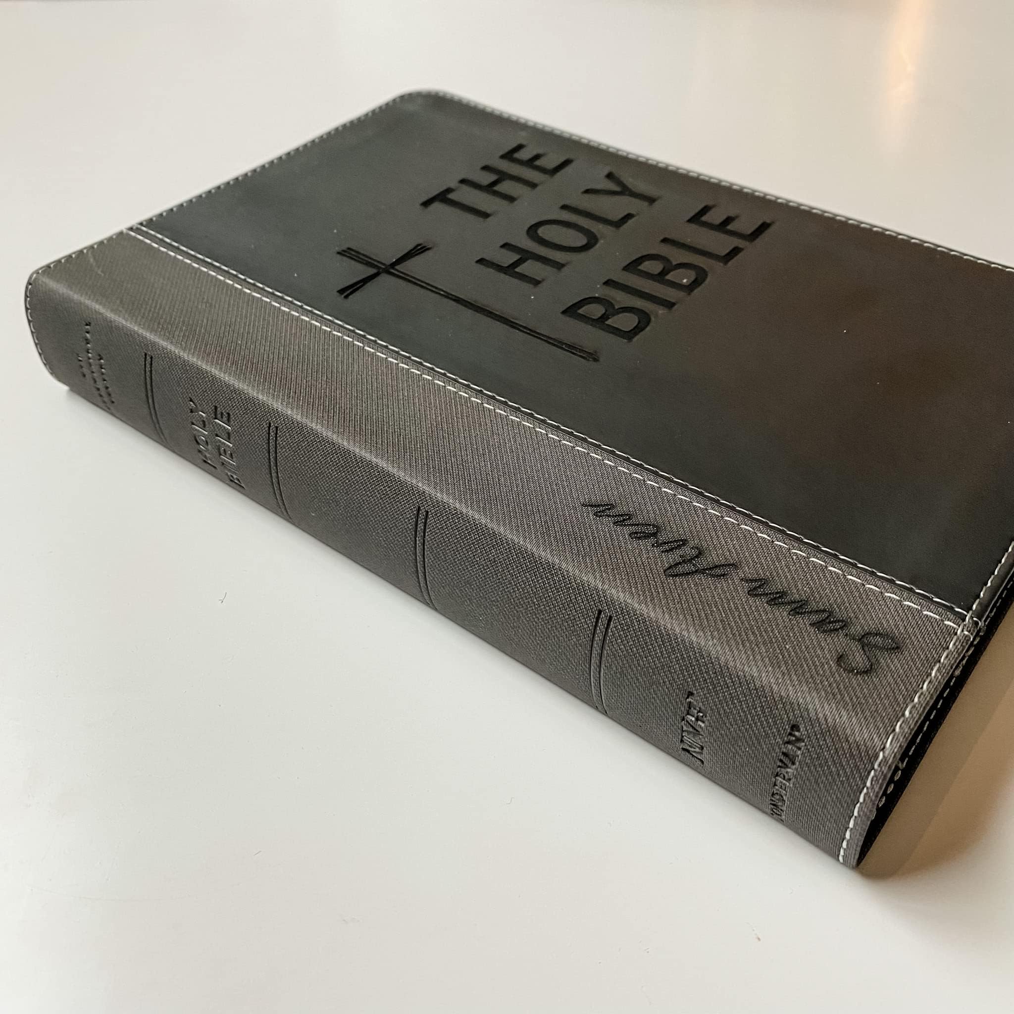 Personalized NIV Black/Gray Leathersoft Bible with Hand Lettering & Laser Engraving - Custom Name Engraving Available - Perfect Wedding, Baptism, Graduation & Birthday Gift - Ideal for Church Services, Bible Study & Spiritual Growth
