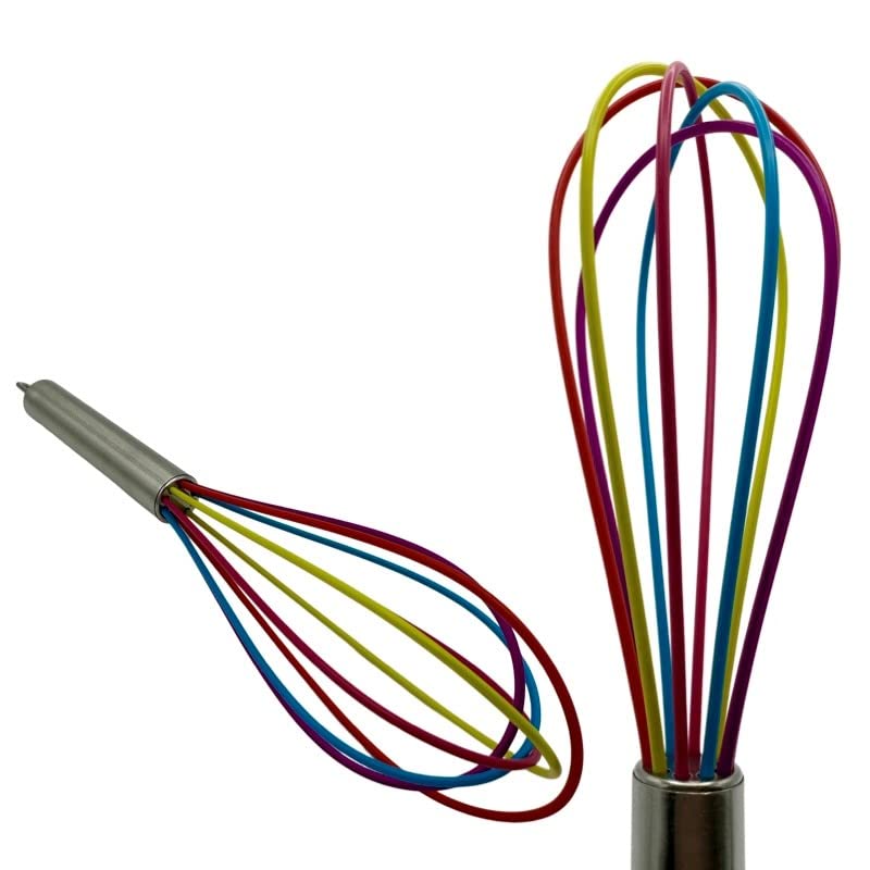 TIJAR® Silicone Kitchen Whisk - Stainless Steel with Soft Flexible Silicone, Durable & Flexible Baking Utensil for Mixing, Whisking, and Beating in Modern Kitchens