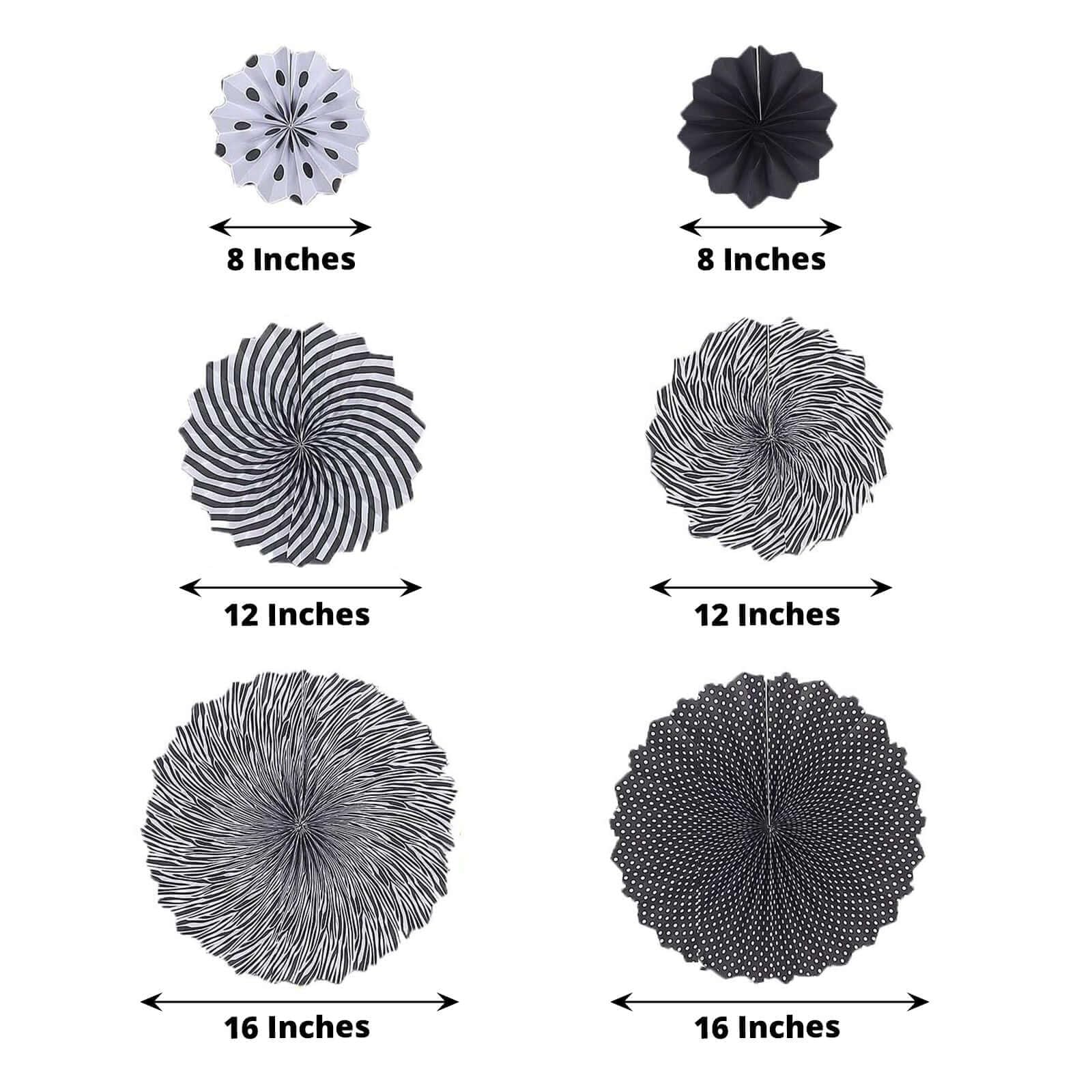 Efavormart 6-Pack Black & White Paper Fan Decorations - 8