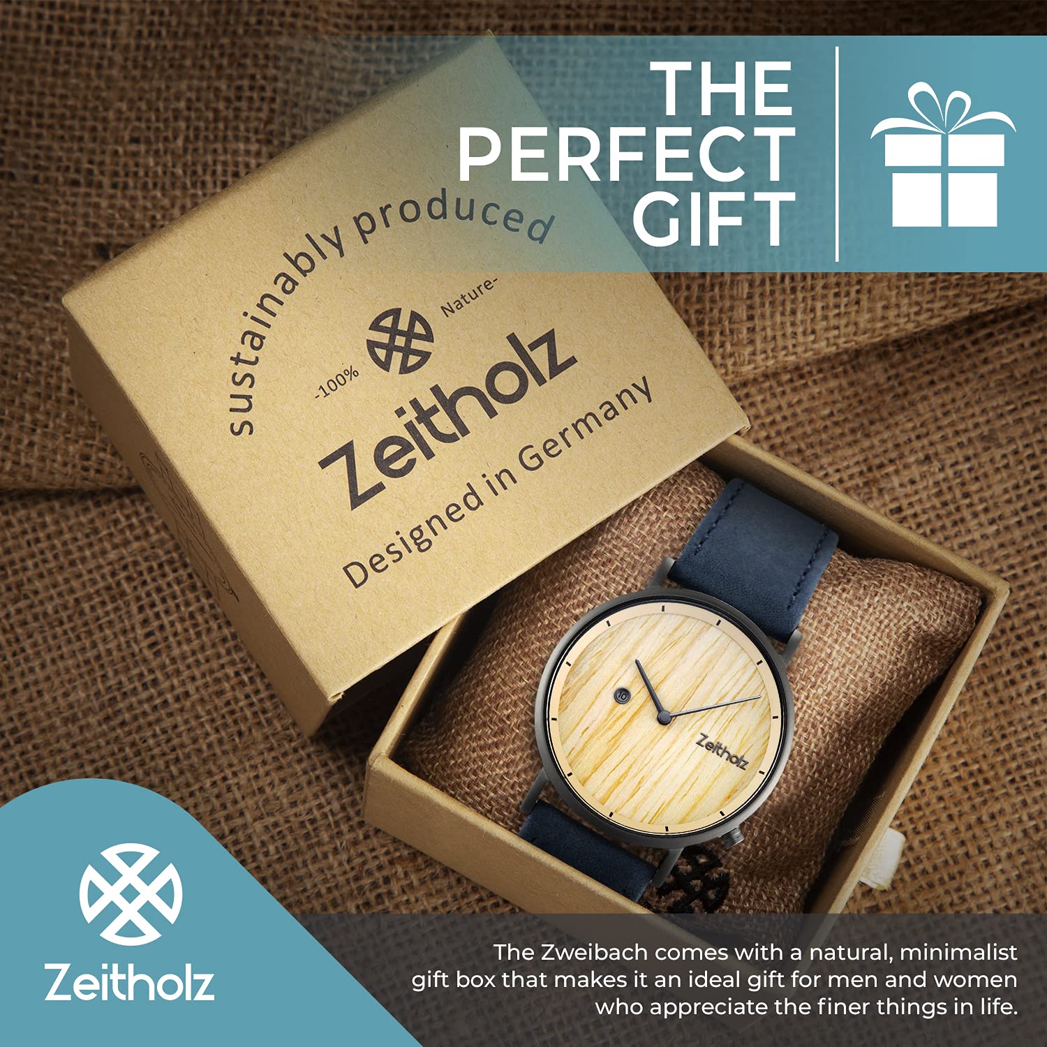 Zeitholz Unisex Wooden Watch - Zweibach Model | 100% Natural Oakwood Handmade Watch with Precise Quartz Movement | Lightweight Analog Wooden Wristwatch for Men & Women | Adjustable Band for All Wrist Sizes | Perfect for Outdoor Activities, Casual Wear & Eco-Friendly Gifts