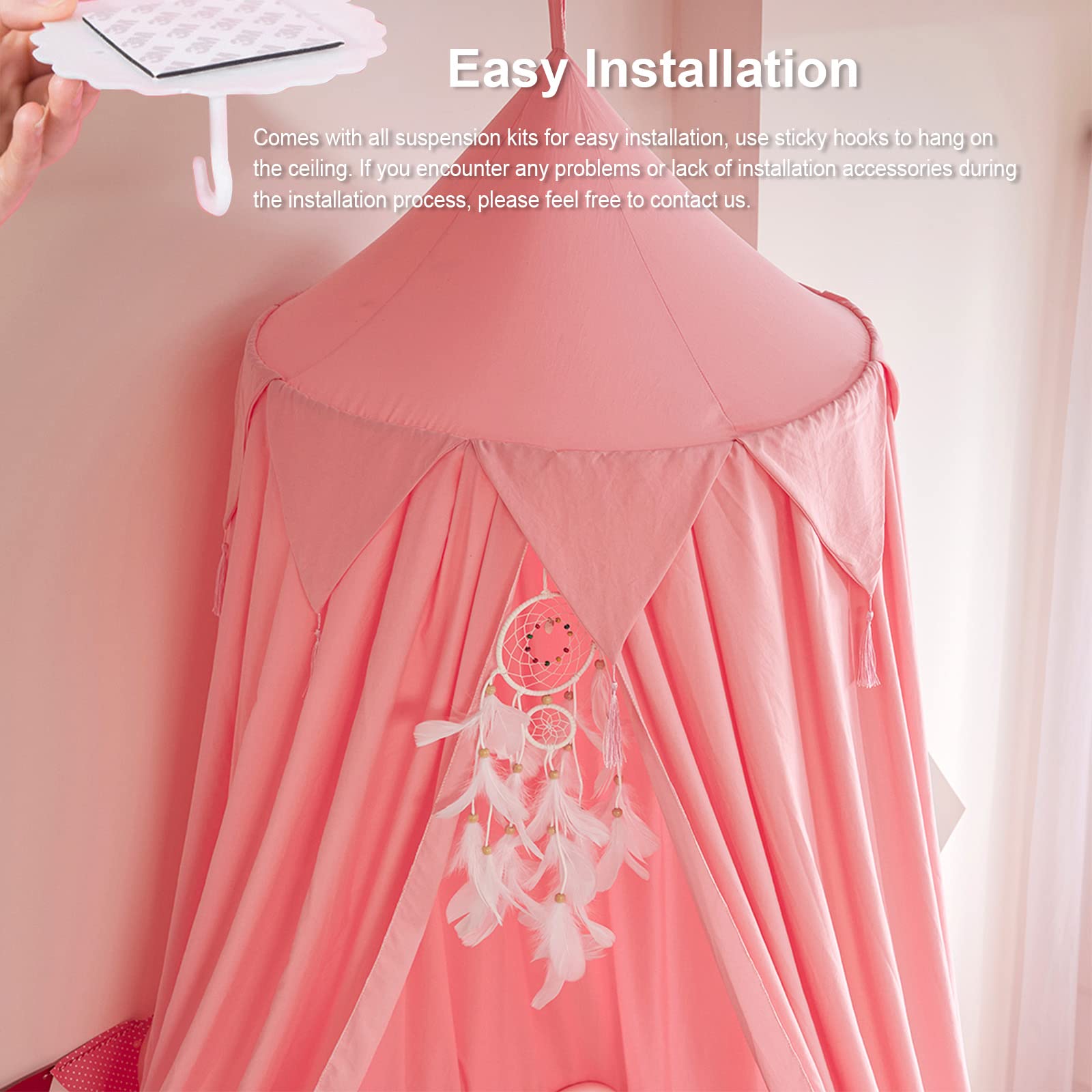Girls Bed Canopy - Pink Castle Tent for Queen Size Bed, Reading Nook Decor