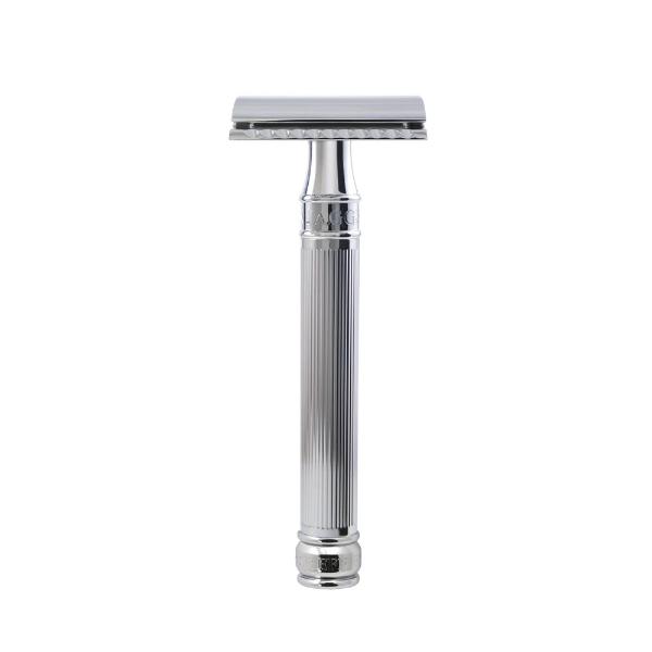 Edwin Jagger Chrome Plated Long Handle Double Edge Safety Razor for Men - Perfect for Wet Shaving & Travel Grooming Kit