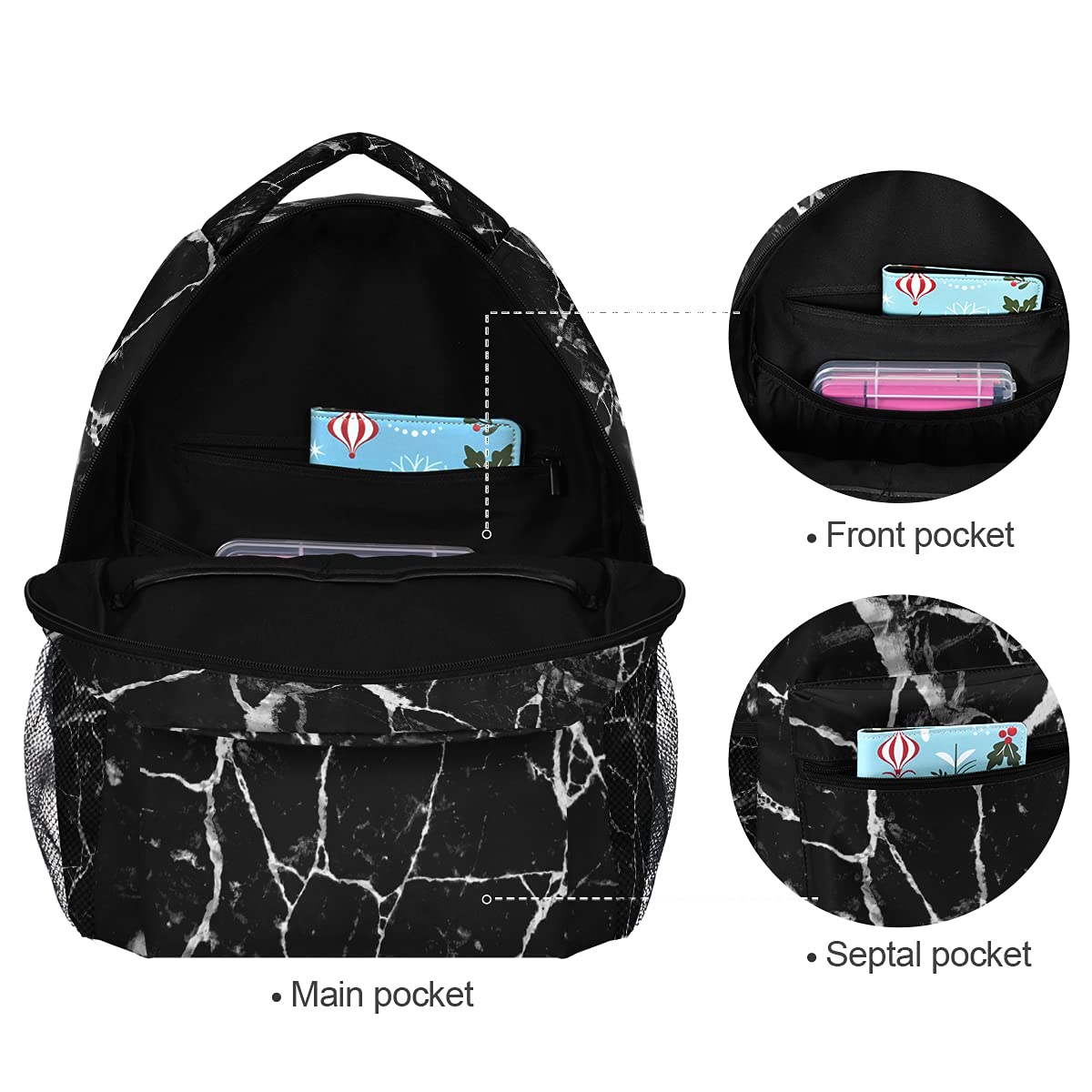 ALAZA Abstract Black Marble Print Backpack for Girls & Boys - Durable School Bookbag for Elementary Teens, Laptop Daypack for Travel & College - Stylish Shoulder Bag for Kids & Students