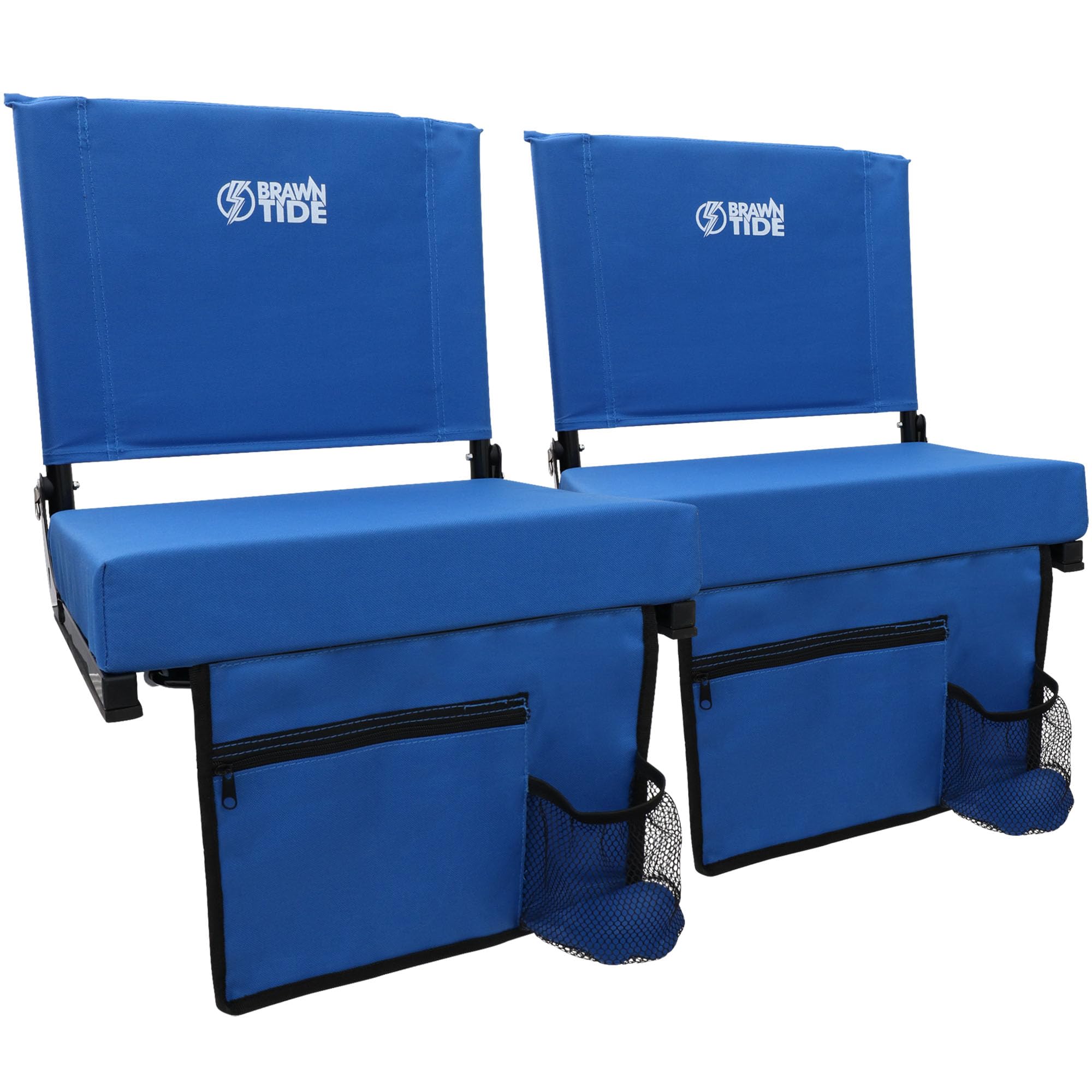 BRAWNTIDE Wide Stadium Seat with Extra Thick Cushion - Lightweight Folding Chair with Back Support & Storage Pockets - Perfect for Football Games, Concerts, Camping & Outdoor Events