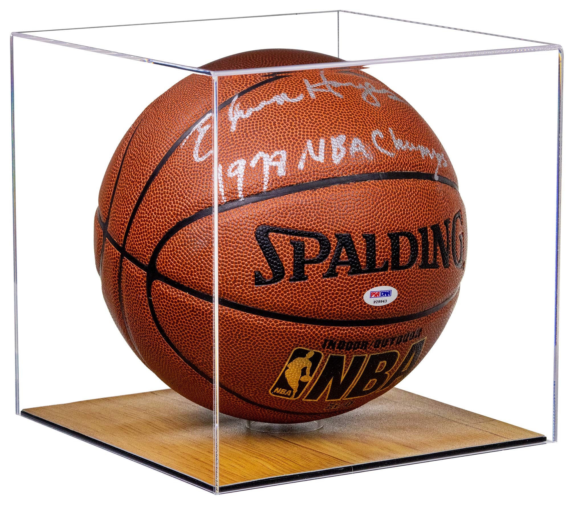 Premium Acrylic Full-Size Basketball Display Case with Simulated Wood Base - Perfect for Showcasing Autographed, Game-Used, or Collectible Basketballs in Home, Office, or Sports Memorabilia Collections