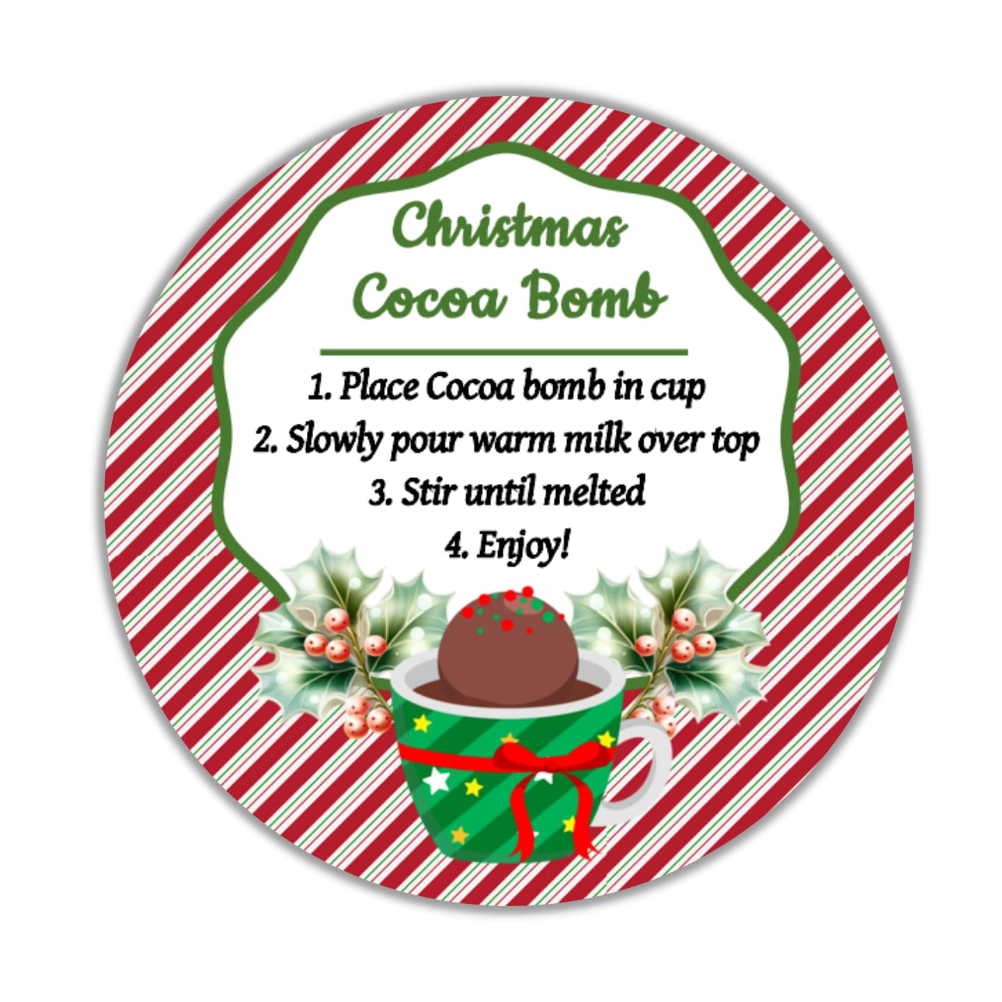 Christmas Hot Chocolate Cocoa Bomb Stickers - Peel & Stick Labels for Holiday Treats