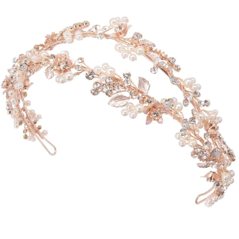 Rose Gold Vine Headband for Brides - Elegant Floral Wedding Hair Accessory A7646 | Perfect for Bridal, Prom, and Special Occasions