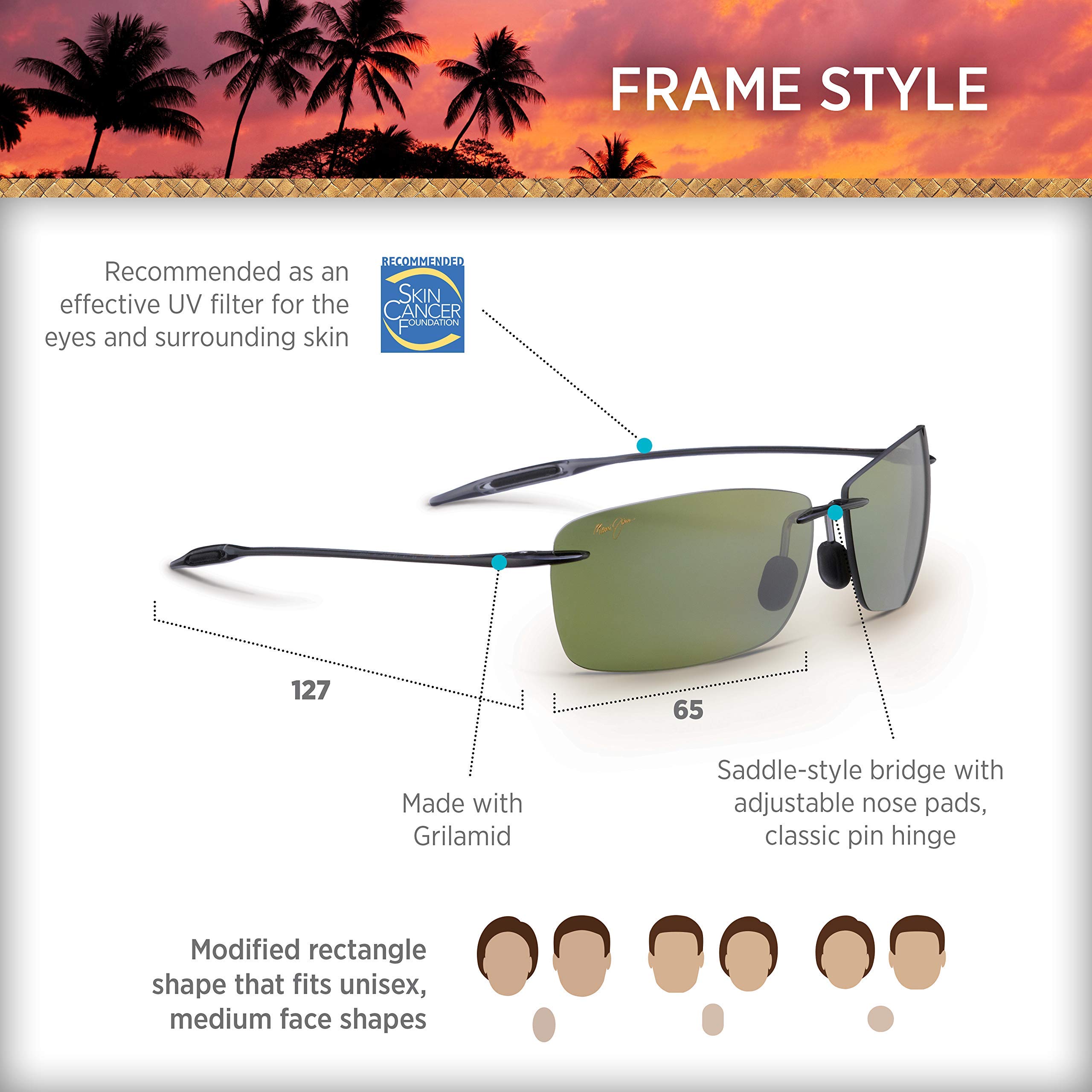 Maui Jim Lighthouse Rectangular Polarized Sunglasses for Men & Women - UV Protection, Lightweight Frame - Perfect for Driving, Beach & Outdoor Activities