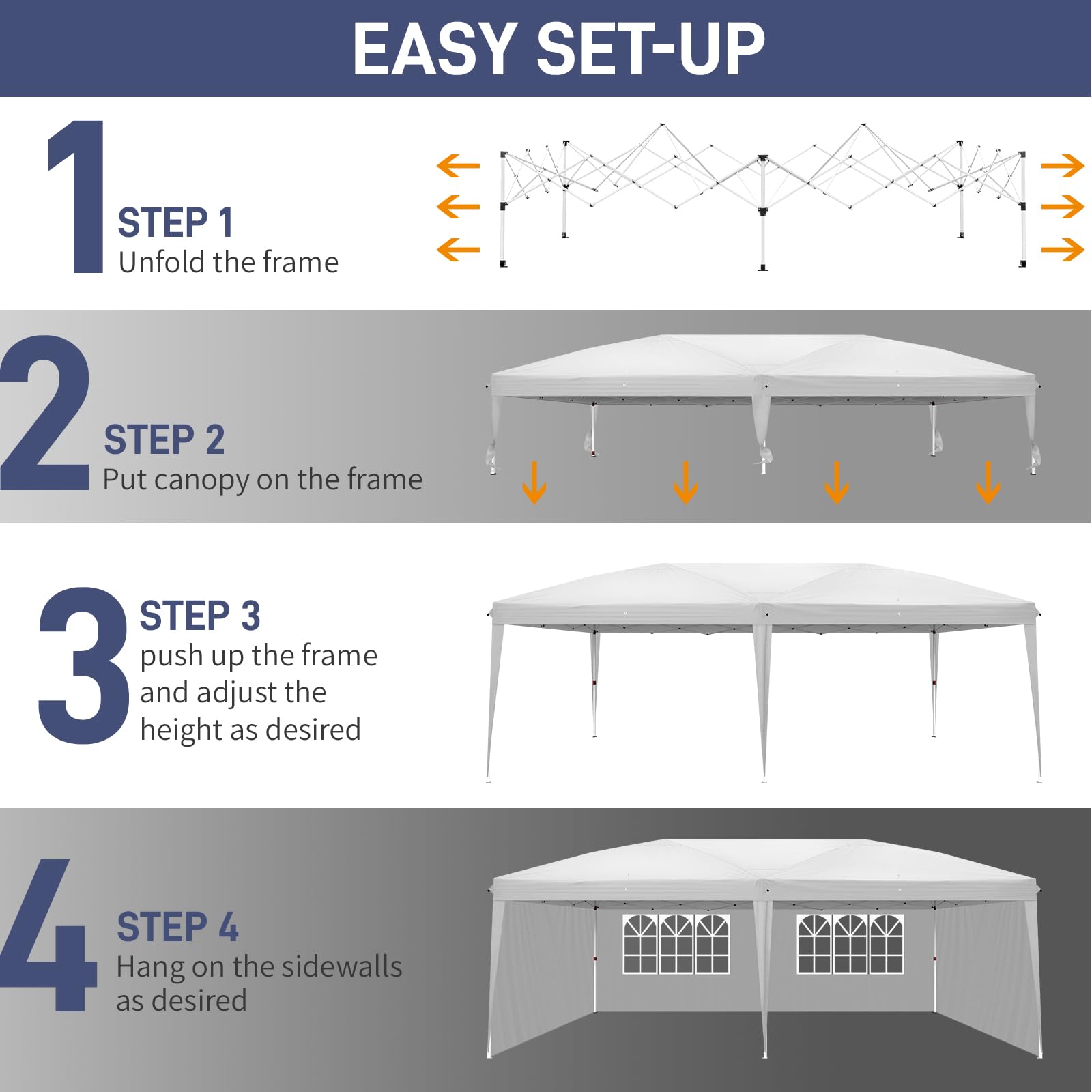 10' x 20' Pop Up Canopy Tent with Removable Sidewalls & Carry Bag - Waterproof Instant Shelter with Transparent Windows - Portable Easy Setup Canopy for Commercial Use, Backyard Parties, Outdoor Events & Patio Gatherings - Perfect for Weddings, Farmers Markets & Beach Picnics (White)