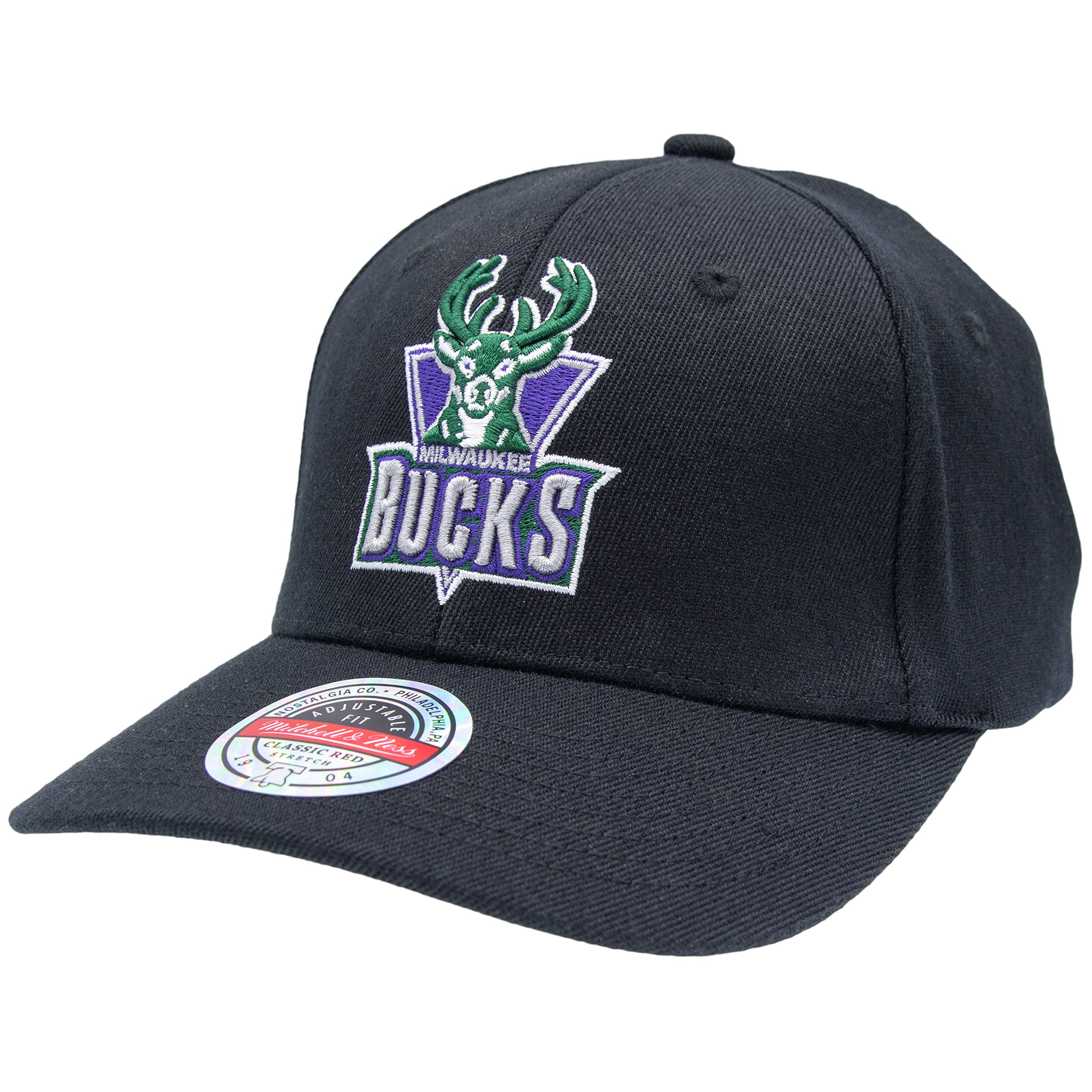 Mitchell & Ness NBA Milwaukee Bucks Snapback Hat - High Crown Adjustable Logo Cap for Men & Women - Perfect for Basketball Games, Streetwear & Casual Outfits