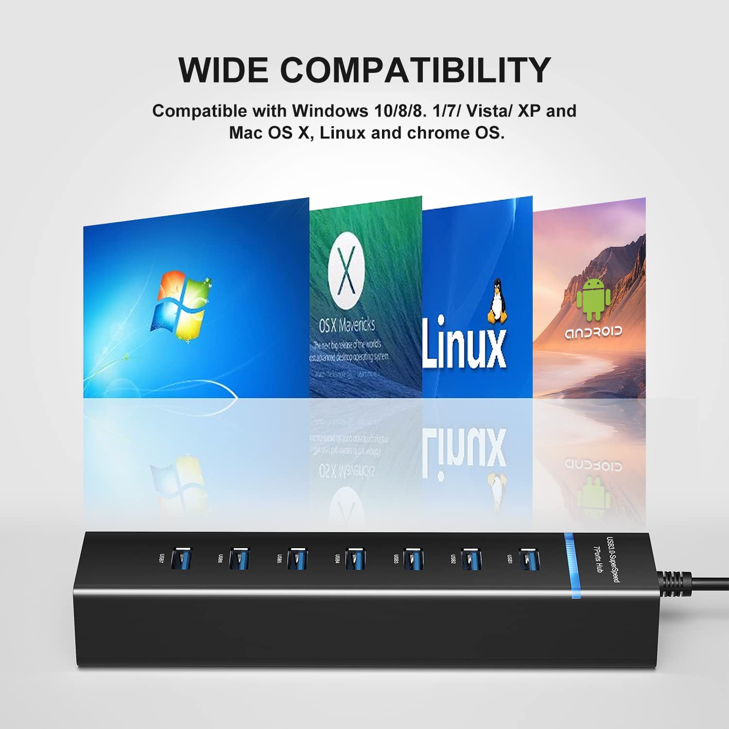 7-Port USB 3.0 Hub - 5Gbps High-Speed Splitter for MacBook, PC & Laptops - Works with Office & Gaming Setup