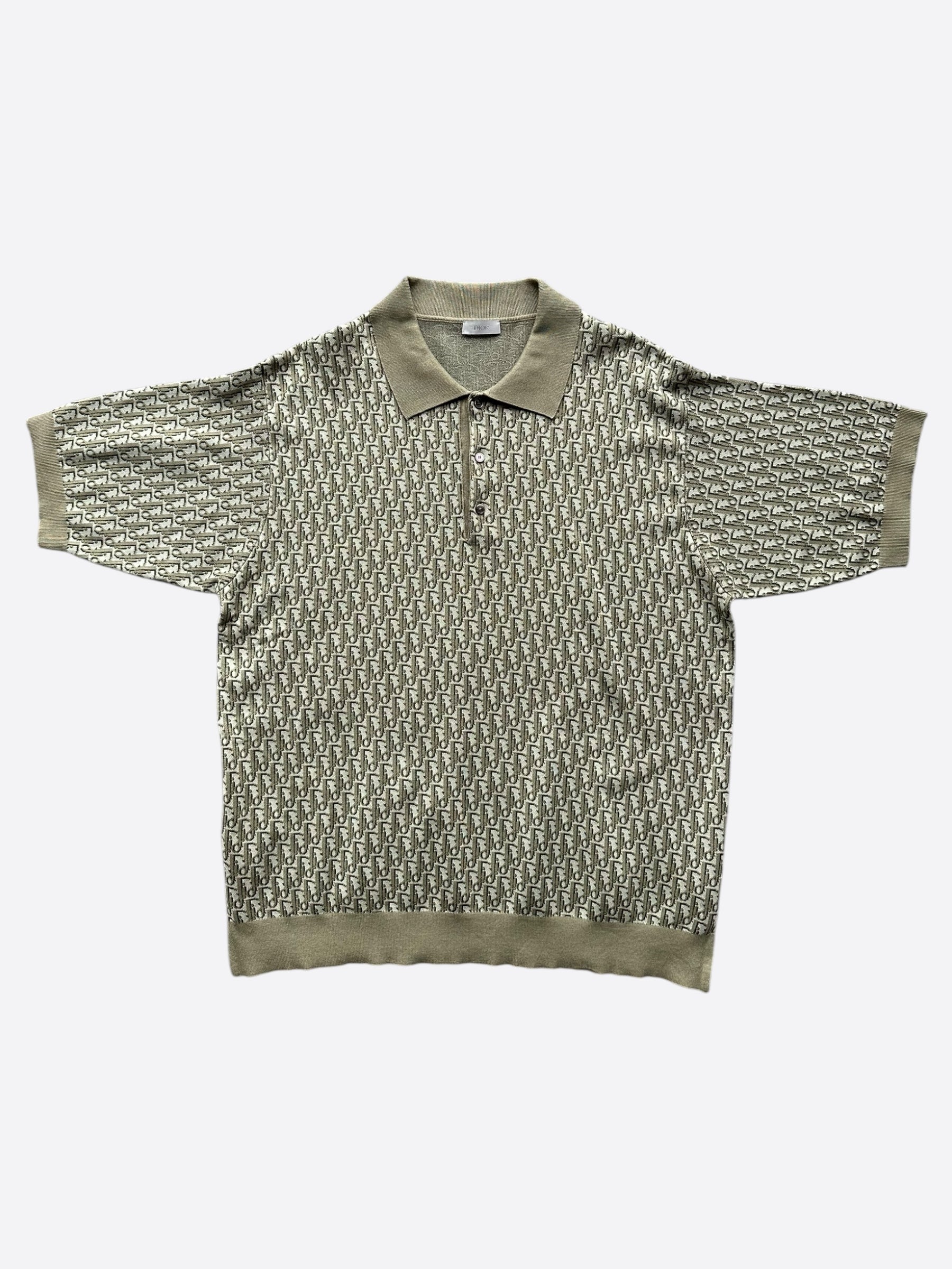 Dior Beige & Olive Oblique Polo T-Shirt for Men - Luxury Cotton Casual Shirt | Perfect for Business Casual, Date Night & Summer Outfits