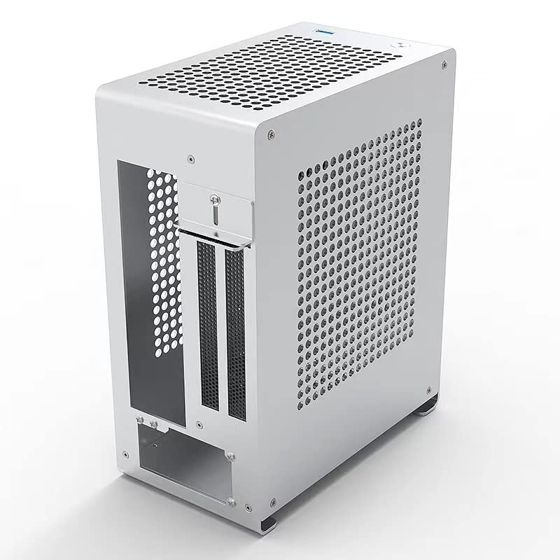 ZZAW A1P Mini-ITX PC Case - Compact Silver Aluminum Gaming Computer Chassis with 3.0 Dual Reverse PCI Riser Cable | Perfect for Small Form Factor Builds, Home Theater PCs & Space-Saving Gaming Rigs