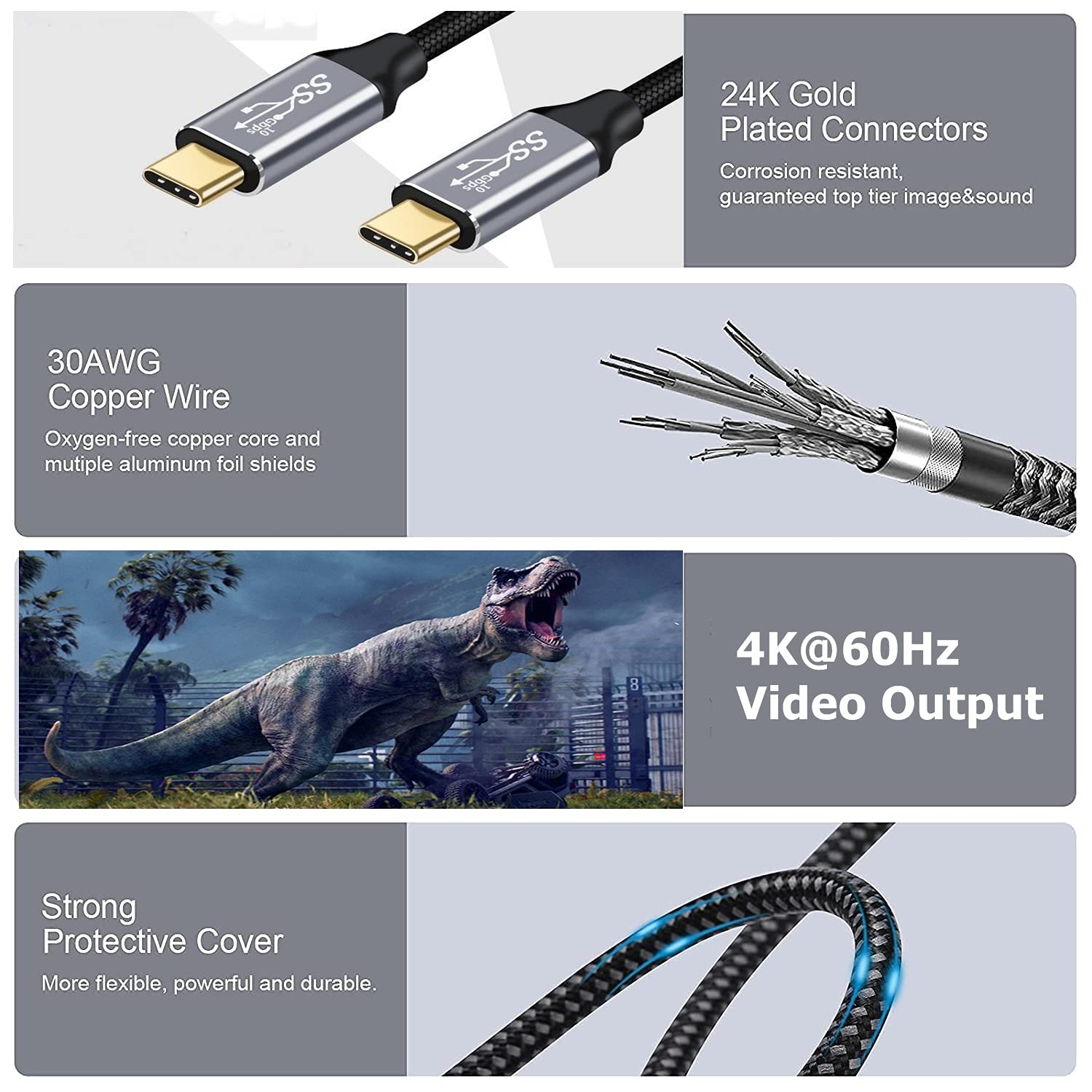 CAKOBLE USB-C to USB-C Cable 3.1 Gen2 10Gbps Fast Charging 100W PD, 4K Video Output, 3.3ft/1M Thunderbolt 3 Compatible for MacBook Pro, iPad Pro, Galaxy S21 - Perfect for Home Office, Travel & Gaming Accessories