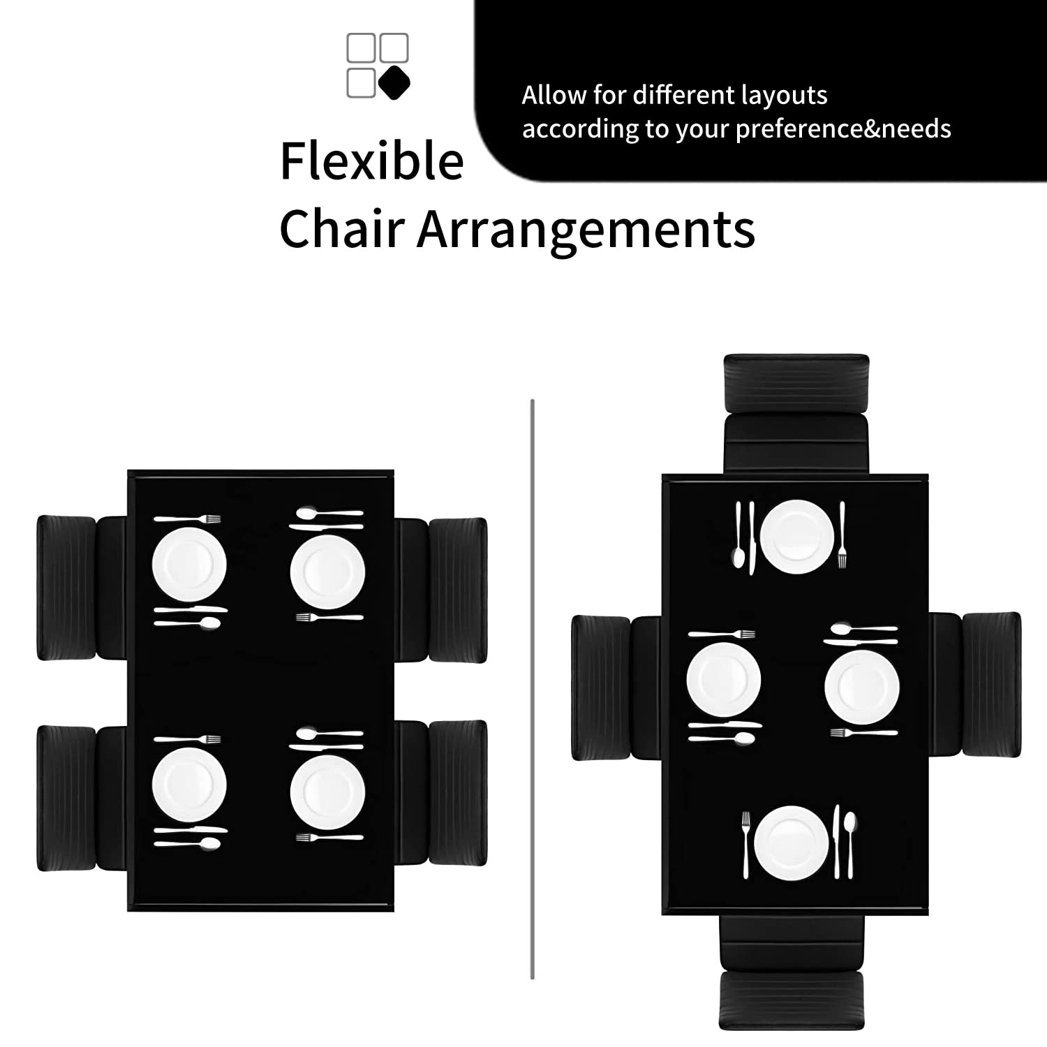 5-Piece Dining Table and Chair Set - Rectangular Glass Table with 4 PU Chairs (Black Table/Gray Chairs) - Perfect for Small Kitchens, Breakfast Nooks & Compact Dining Spaces
