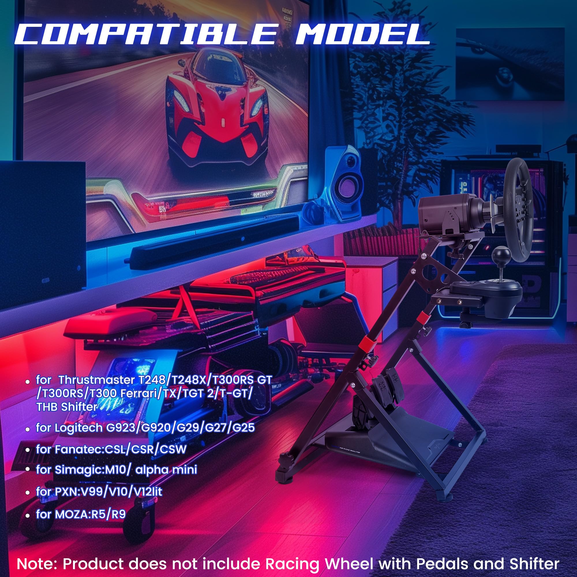 Foldable Steering Wheel Stand for Logitech G923 G29 G920 G27 G25 & Thrustmaster GT500 T300RS T300GT T500RS TGT TS T248X T248 T300 T458 TX - Adjustable Tilt Racing Wheel Stand for PC & Console Gaming - Perfect for Sim Racing & Gaming Setups at Home
