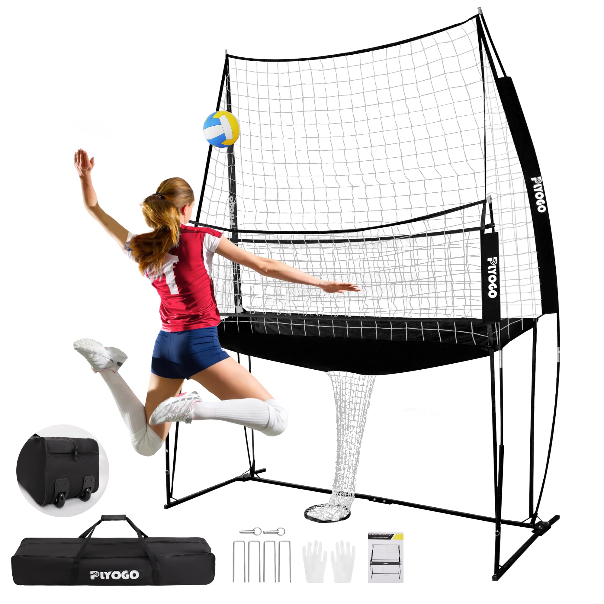 Adjustable Volleyball Training Net Station - Portable Practice Equipment for Hitting & Serving Drills | Foldable One-Piece Base with Wheels & Carry Bag | Perfect for Backyard, Beach & Gym Volleyball Practice