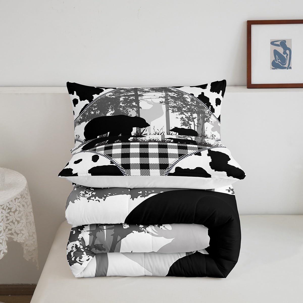Erosebridal Rustic Bear Wildlife Animal Twin Comforter Set - Cowhide Print Woodland Bedding for Kids, Boys, Girls & Teens - Includes 1 Comforter & 1 Pillowcase - Perfect for Cozy Bedrooms, Cabin Decor & Nature-Themed Kids' Rooms