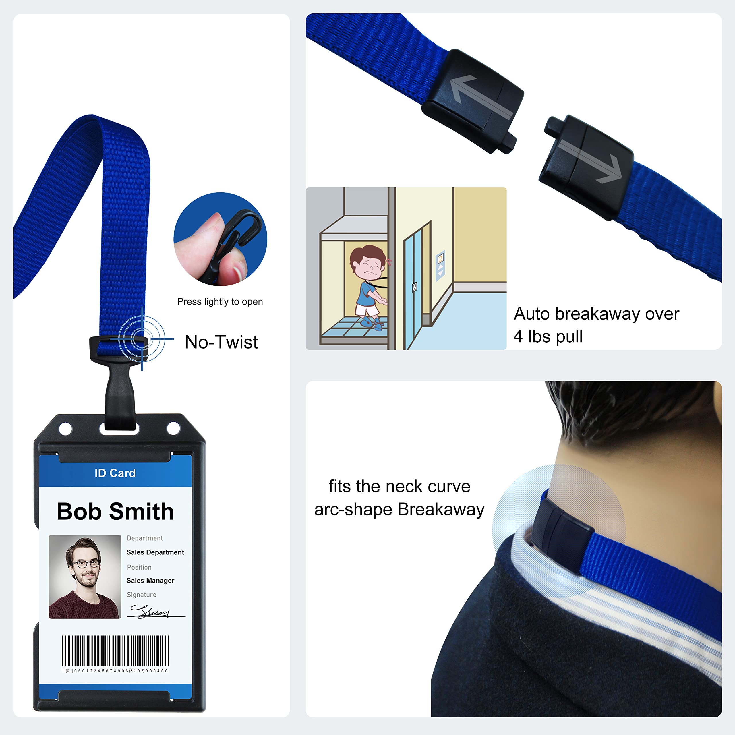 Bulk Breakaway Lanyards for ID Badges - No-Twist Plastic Hook for School & Hospital Use