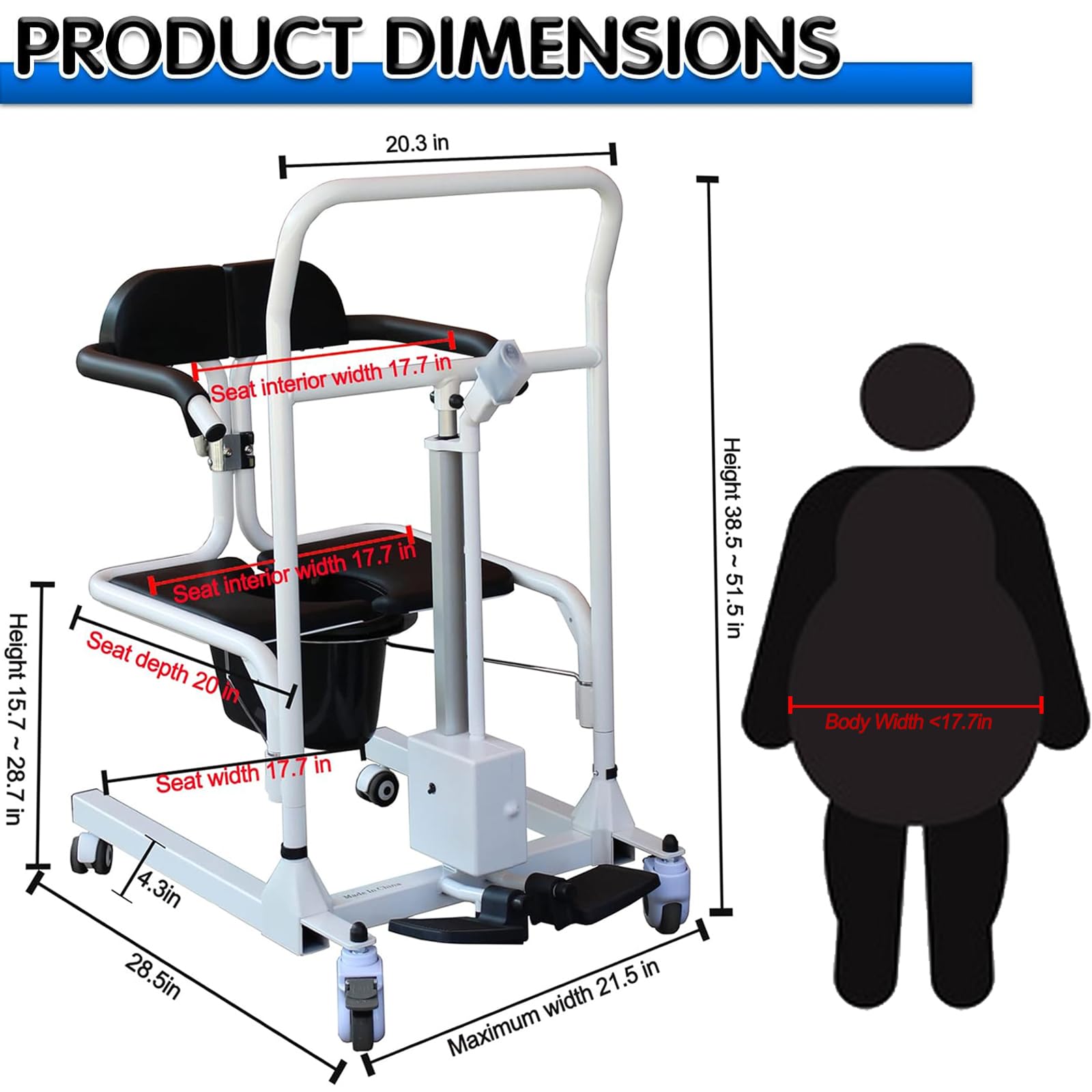 Electric Patient Lift Transfer Chair - 330lb Capacity Home Care Wheelchair for Safe Daily Transfers | Ideal for Elderly & Disabled Mobility Assistance at Home