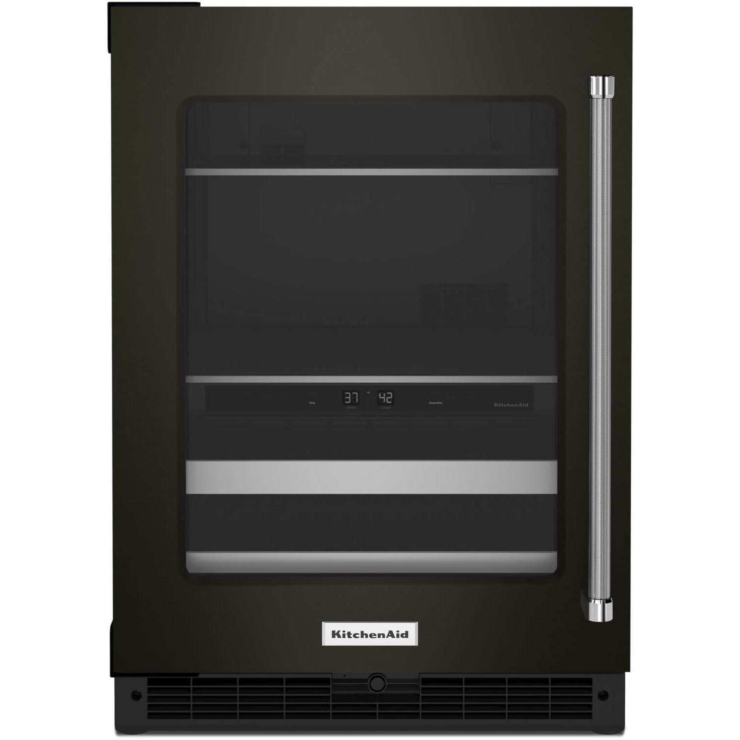 KitchenAid 24-Inch Built-In Beverage Center with Glass Door - 4.89 cu. ft. Capacity - Perfect for Home Bars, Entertaining & Kitchen Organization (Model KUBL314KBS)