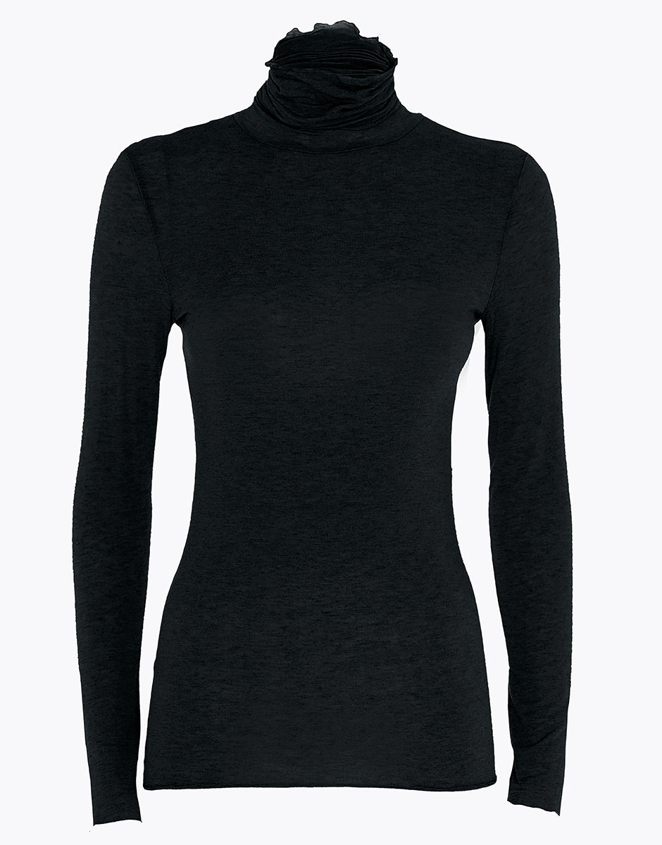 Black Modal Cashmere High Neck Long Sleeve Pullover - Warm Winter Sweater for Women, Perfect for Office, Travel & Casual Outfits