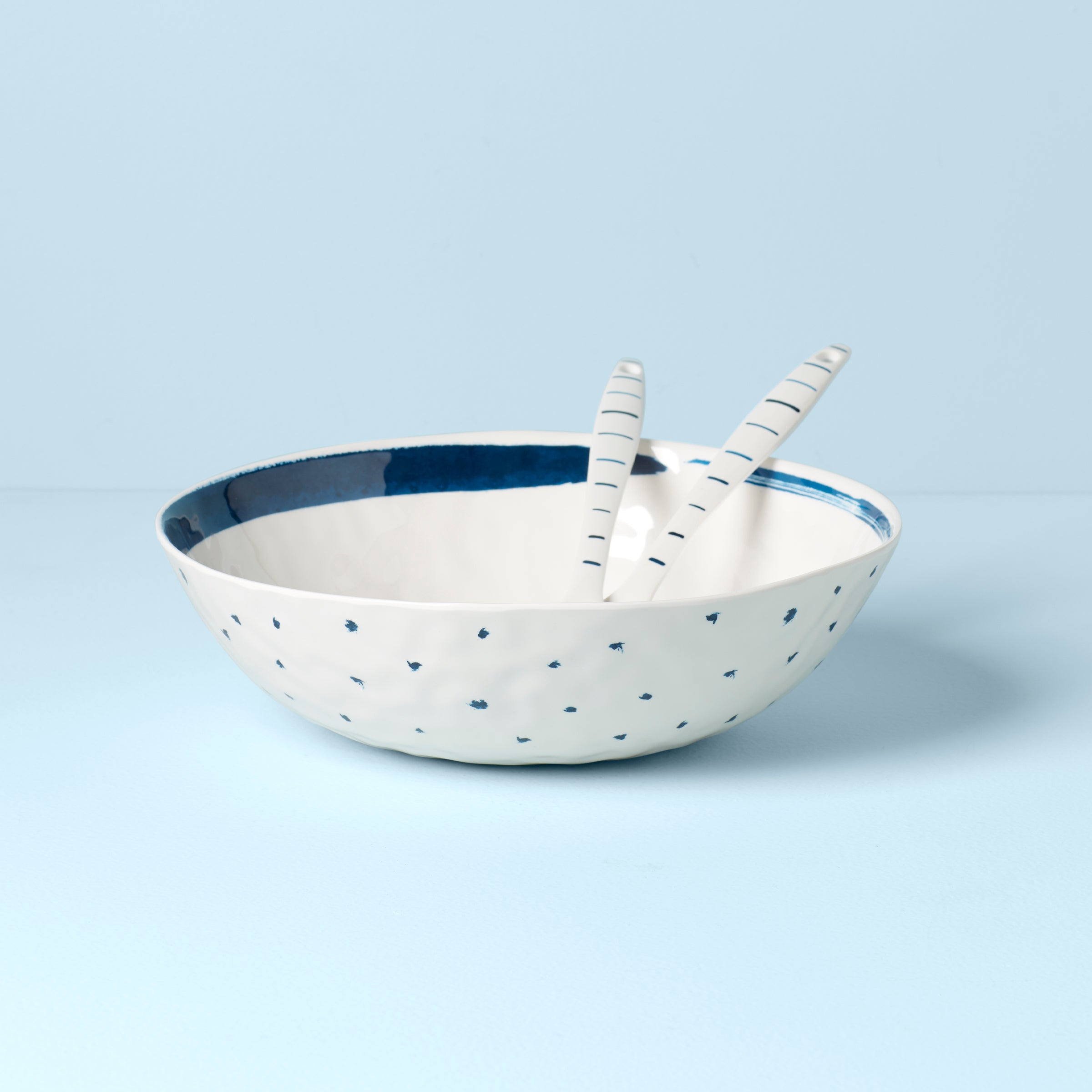 Blue Bay Melamine Salad Bowl Set with Servers - Durable, Lightweight & BPA-Free - Perfect for Picnics, BBQs, and Outdoor Dining