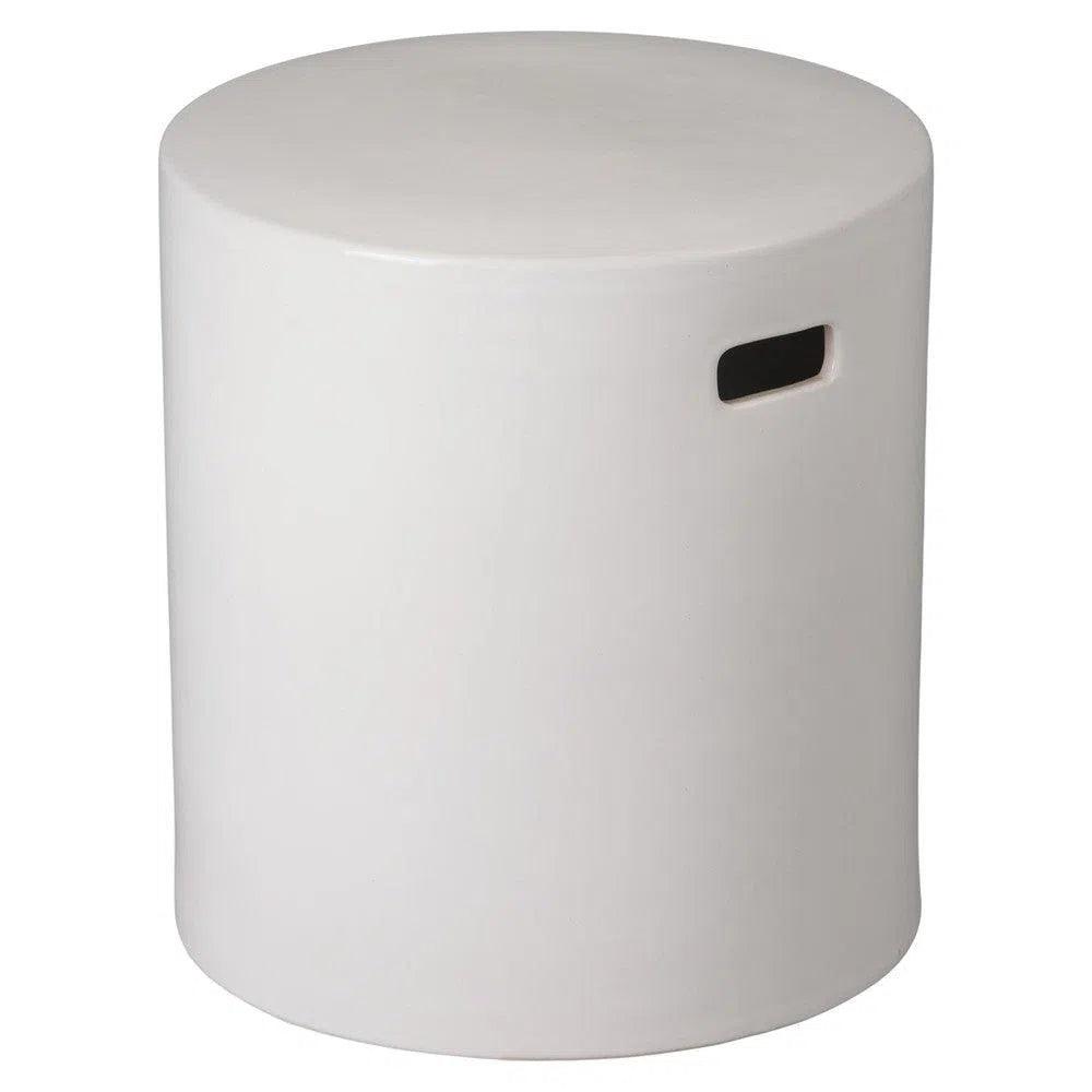 18 Inch Round White Ceramic Outdoor Garden Stool - Weatherproof Patio Side Table, Decorative Plant Stand for Porch, Poolside & Backyard Decor