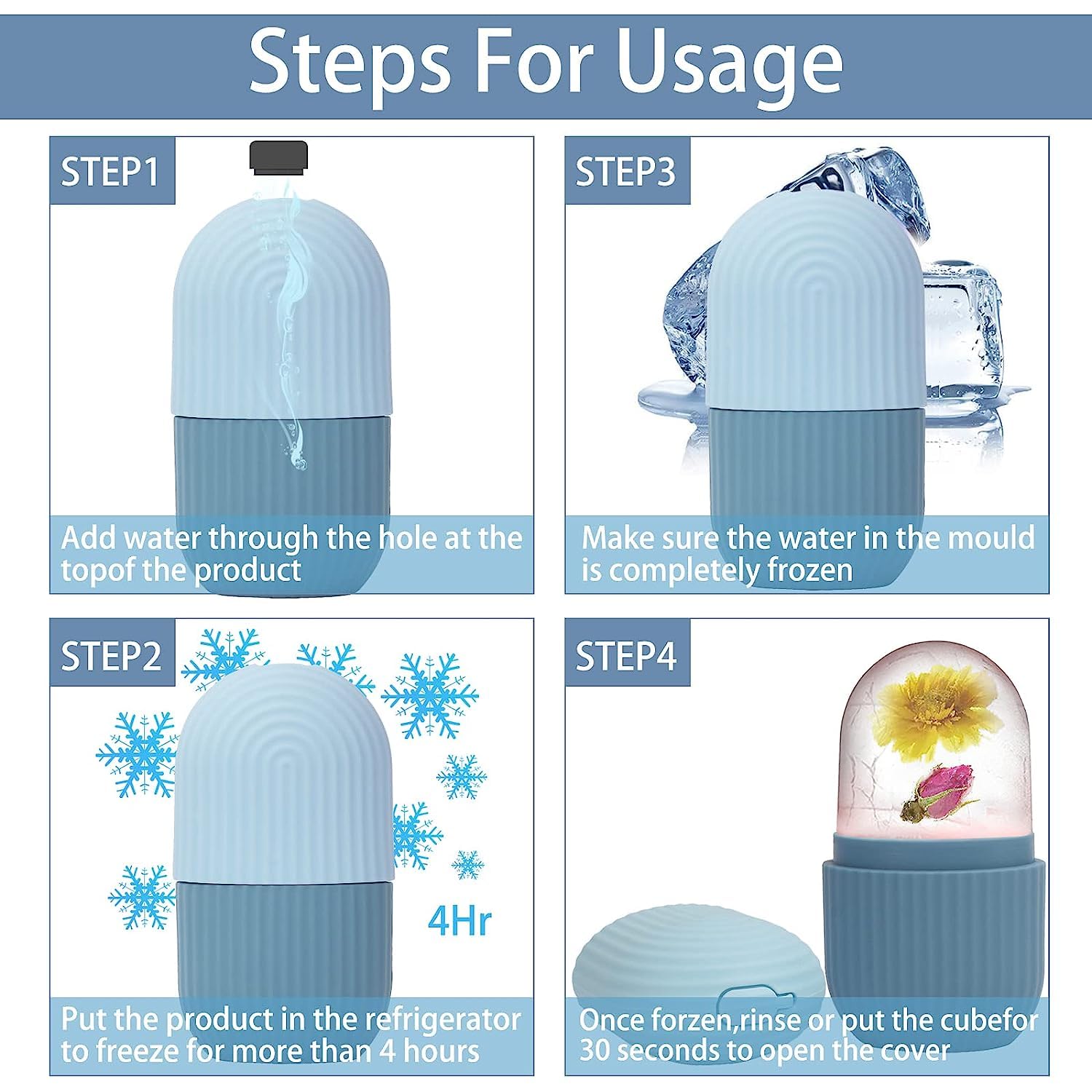 Cooling Ice Face Roller Massager - Reusable Silicone Ice Cube Roller for Puffy Eyes, Neck & Migraine Relief | Skin Care & De-Puffing Tool | Perfect for Morning Routine & Post-Workout Recovery (Blue)