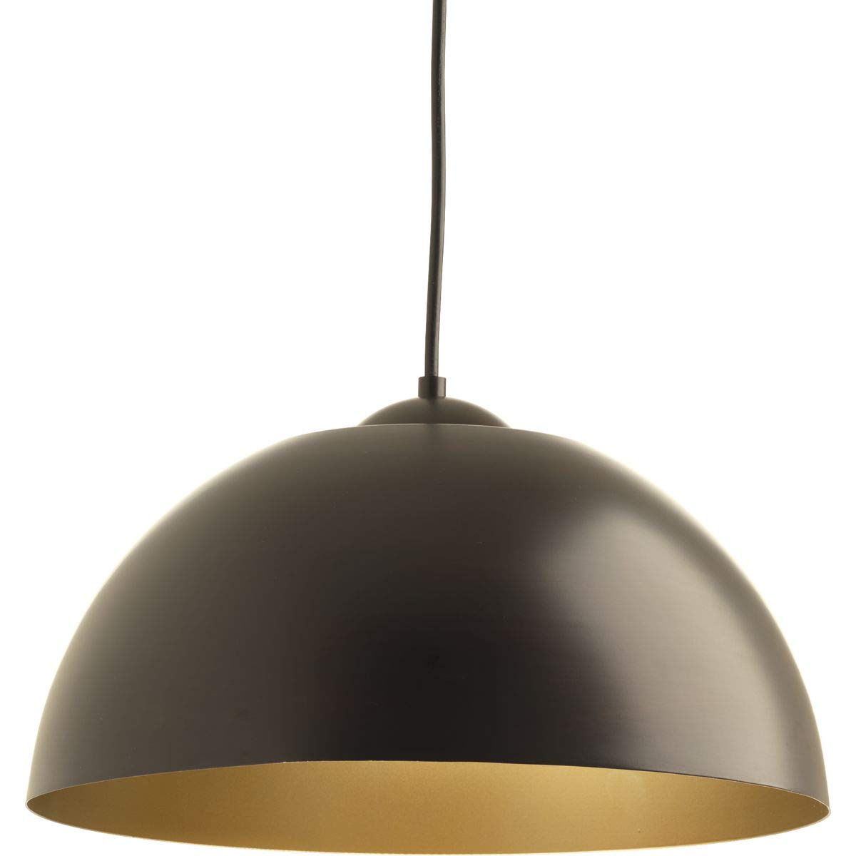 Vintage Dome LED Pendant Light - 1-Light Antique Bronze Finish with Gold Interior Metal Shade, Modern Ceiling Lighting Fixture for Dining Room, Kitchen Island or Bedroom Decor