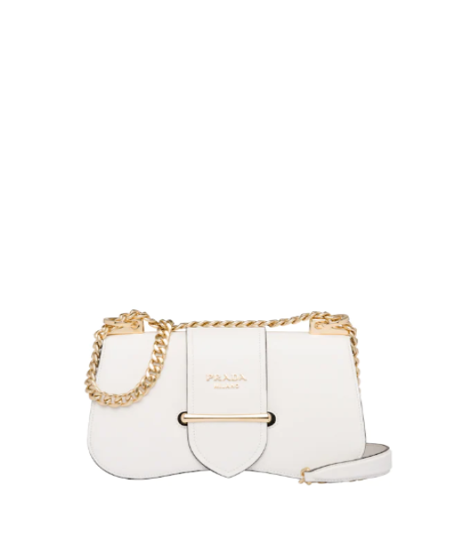 Prada Sidonie Leather Shoulder Bag for Women - White Genuine Leather Luxury Handbag - Perfect for Work, Travel & Evening Events