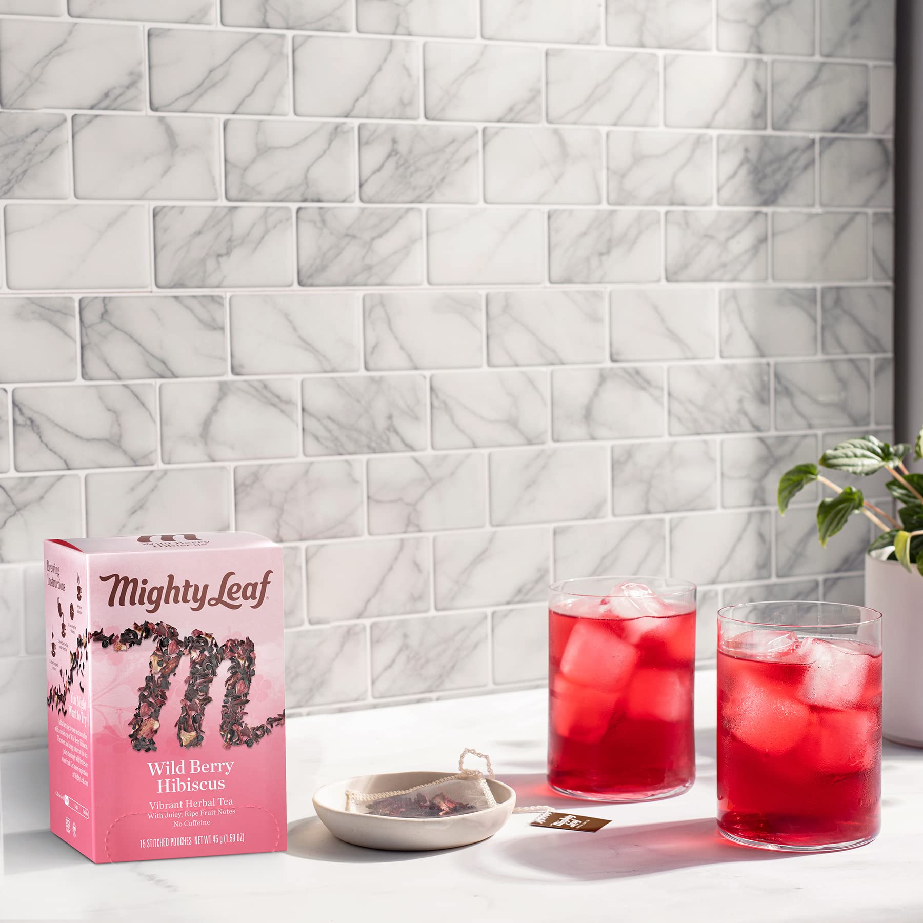 Mighty Leaf Wild Berry Hibiscus Herbal Tea Bags - Caffeine-Free with Elderberry, Blueberry & Strawberry Flavors - 90 Count (6x15 Bags) | Perfect for Relaxation, Afternoon Tea & Immune Support