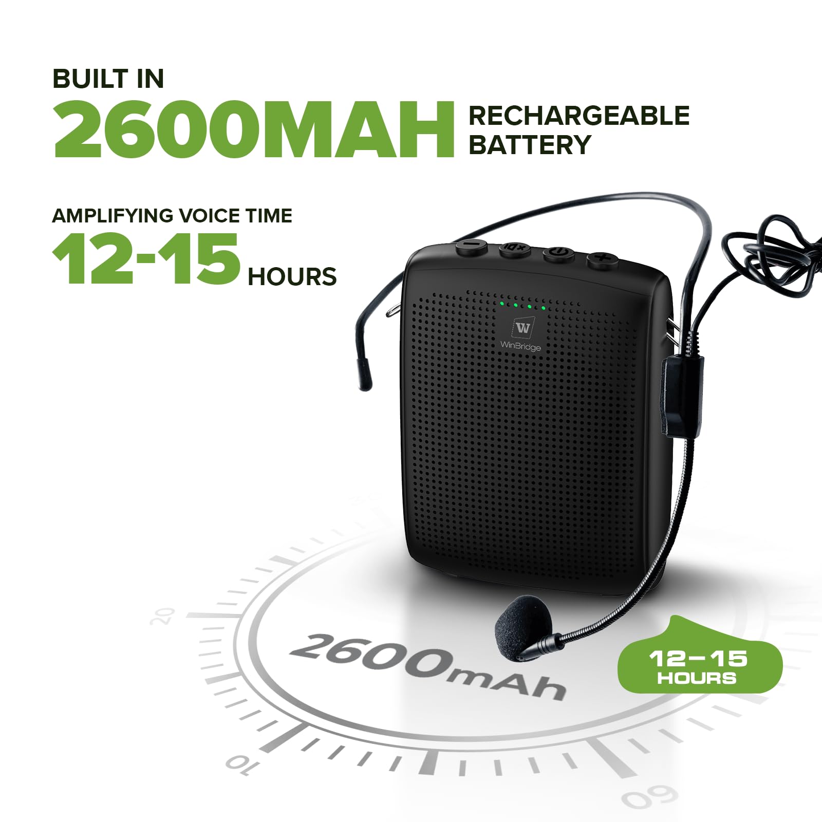 15W WB003 Personal Voice Amplifier with Wired Headset Mic - Portable Rechargeable Megaphone & Bluetooth PA System for Teachers (2600mAh) - Ideal for Classroom Teaching, Outdoor Activities & Teacher Gifts