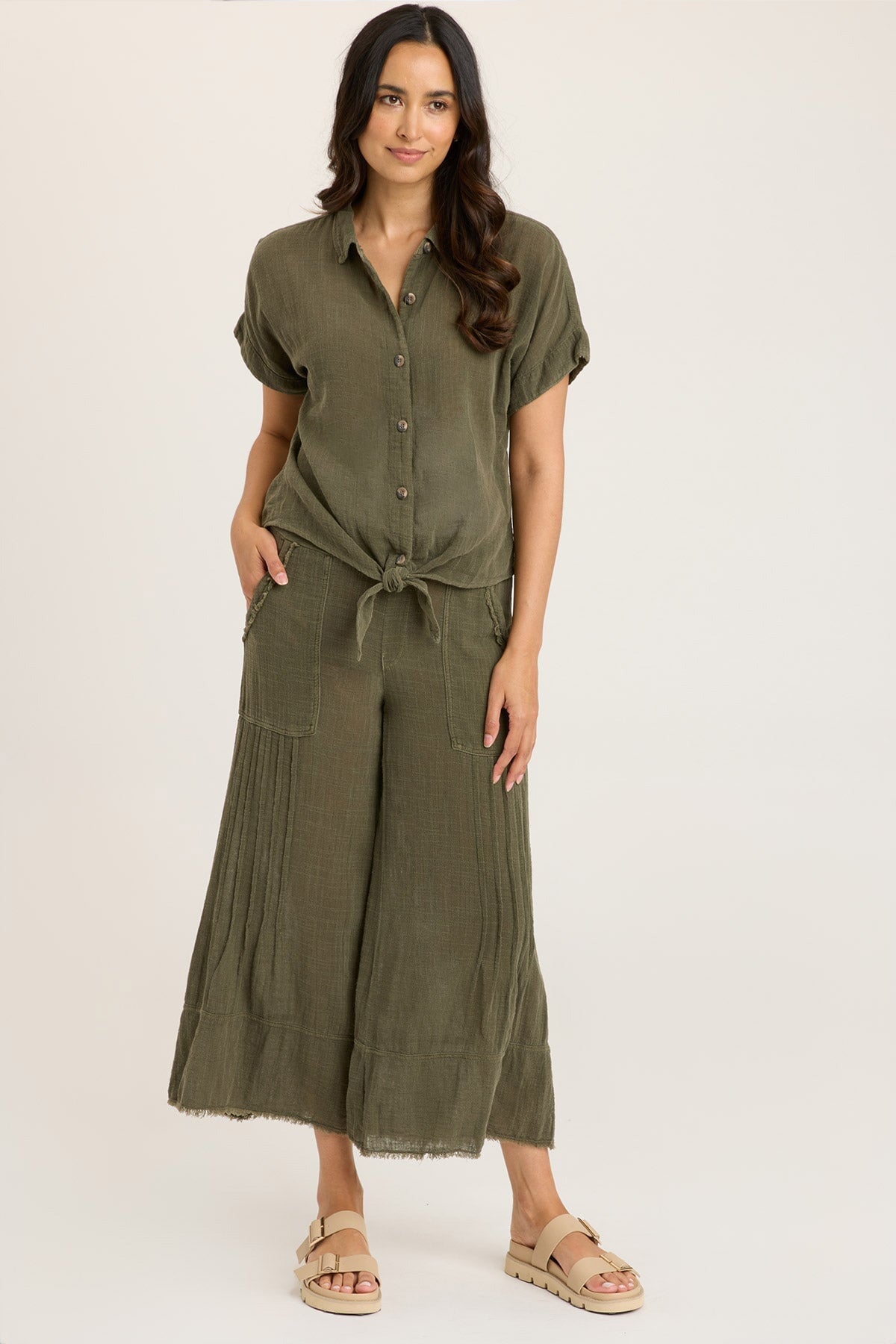Gauze Teagan Tie Top Women's Casual Blouse - Perfect for Summer Outfits, Beach Wear & Boho Style