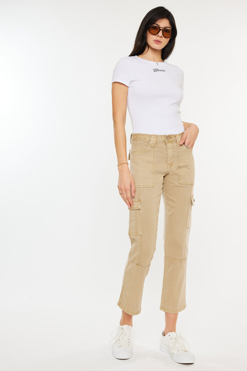Lavinia Women's High Rise Slim Straight Leg Cargo Pants - Stretch Comfort Fit for Work, Hiking & Casual Wear