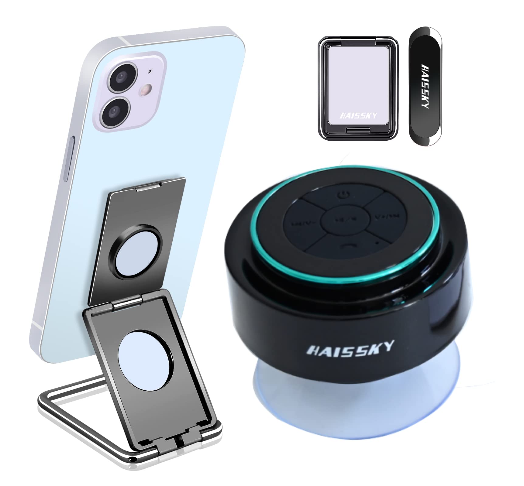 Wireless Bluetooth Shower Speaker with Waterproof Design & Phone Ring Holder Kickstand - Perfect for Bathroom, Kitchen, Pool Party and Outdoor Activities