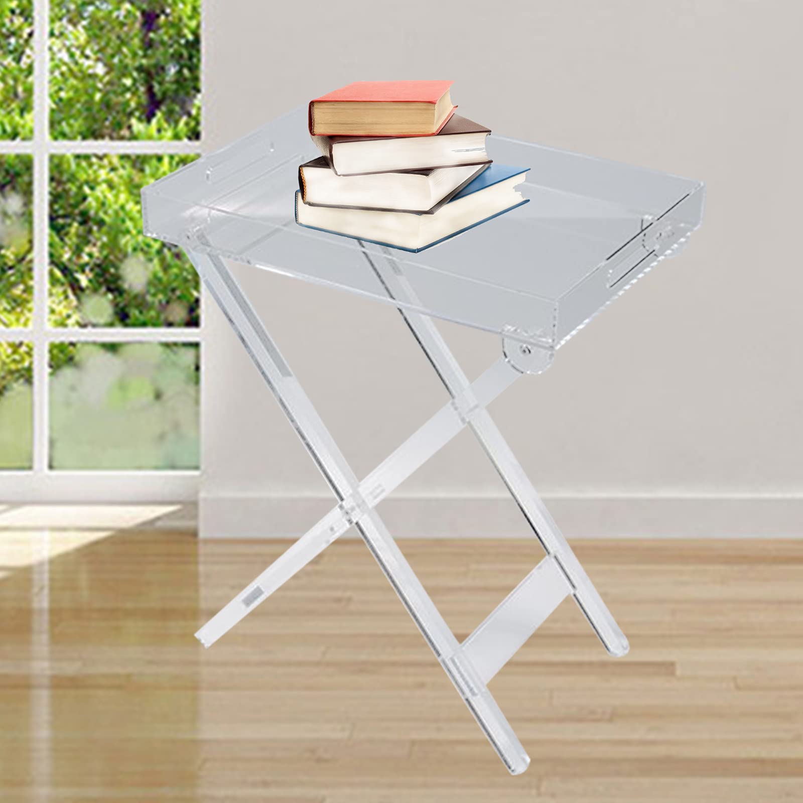 Modern Clear Acrylic Folding Tray Table - Lightweight Rectangular Side Table/End Table for Living Room, Bedroom, Office - Perfect for Breakfast in Bed, Laptop Work, or Coffee Table Use