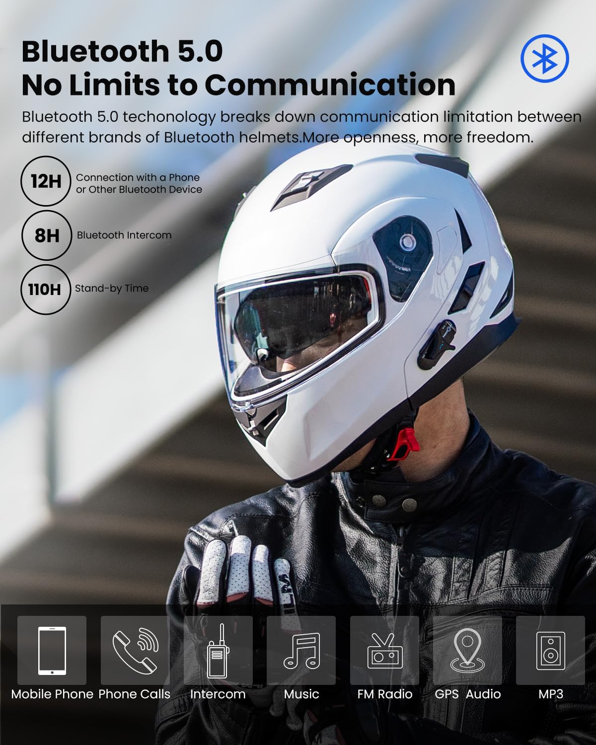 ILM Bluetooth Modular Flip-Up Full Face Motorcycle Helmet with Sun Shield & MP3 Intercom - Model 953/953 PRO for Safe Riding & Hands-Free Communication