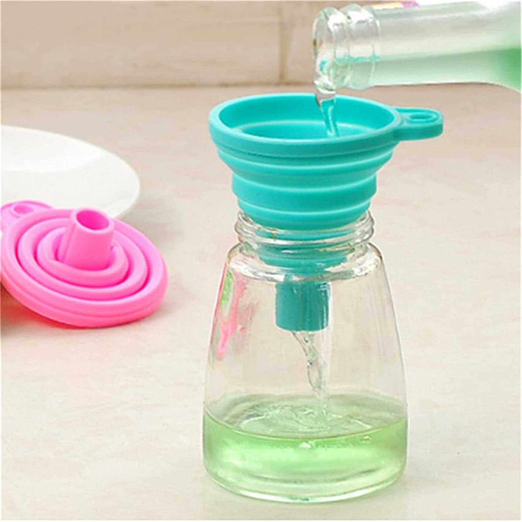 Collapsible Silicone Funnel for Kitchen - Blue Cooking Funnel for Liquids, Oils & Spices | Perfect for Baking, BBQ, Camping & Home Use