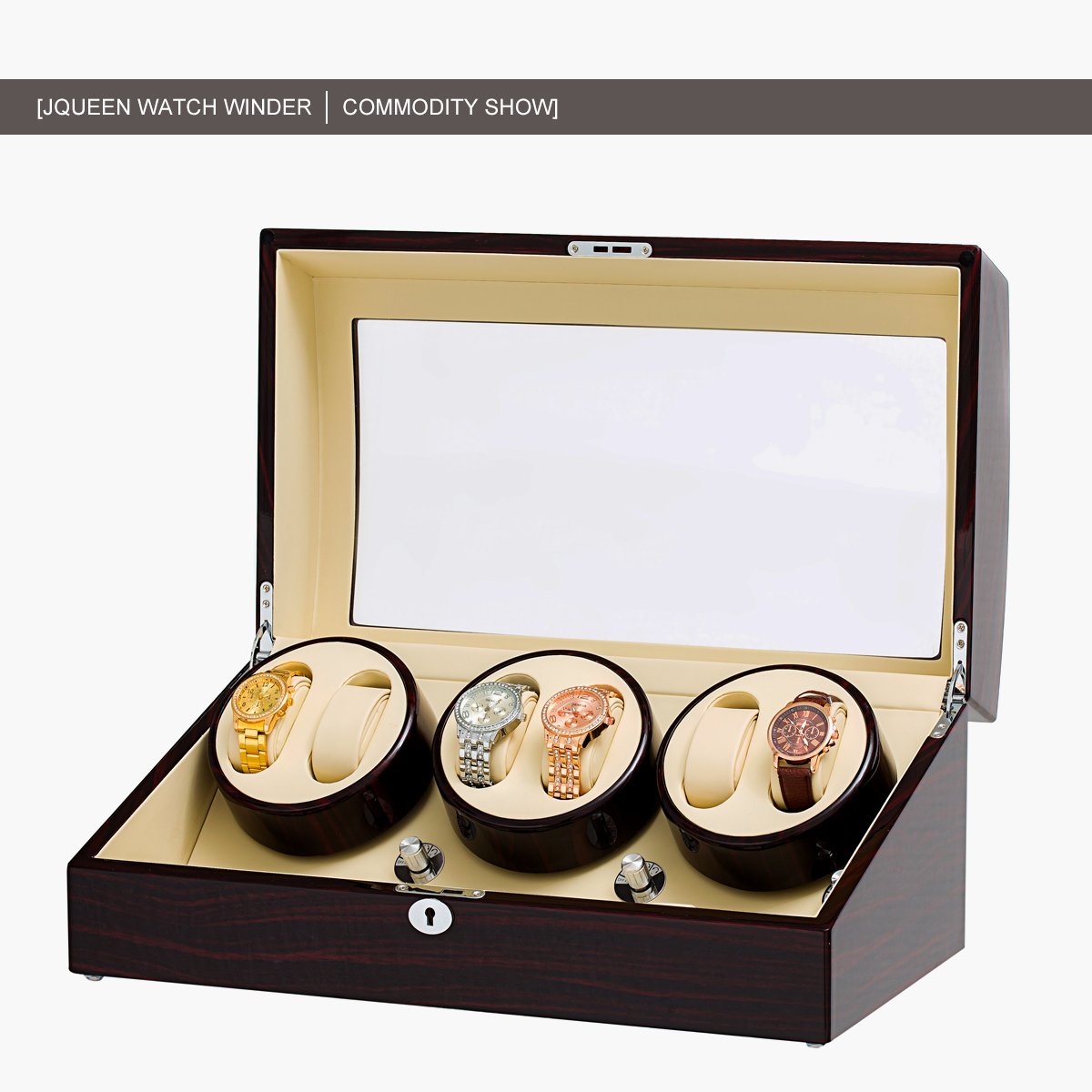 JQUEEN 6 Watch Winders with 7 Storage Slots & 3 Ultra-Quiet Mabuchi Motors - Perfect for Automatic Watch Collection, Display & Maintenance at Home or Office