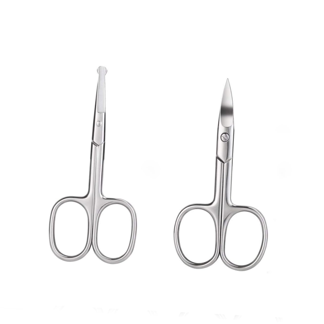 2Pcs Professional Eyebrow & Nose Hair Scissors Set - Stainless Steel Curved & Rounded Beauty Scissors for Precise Trimming - Facial Hair, Eyebrow, Vibrissa Grooming Tools - Perfect for Home Salon & Travel Makeup Kit (Silver) by WOONEKY