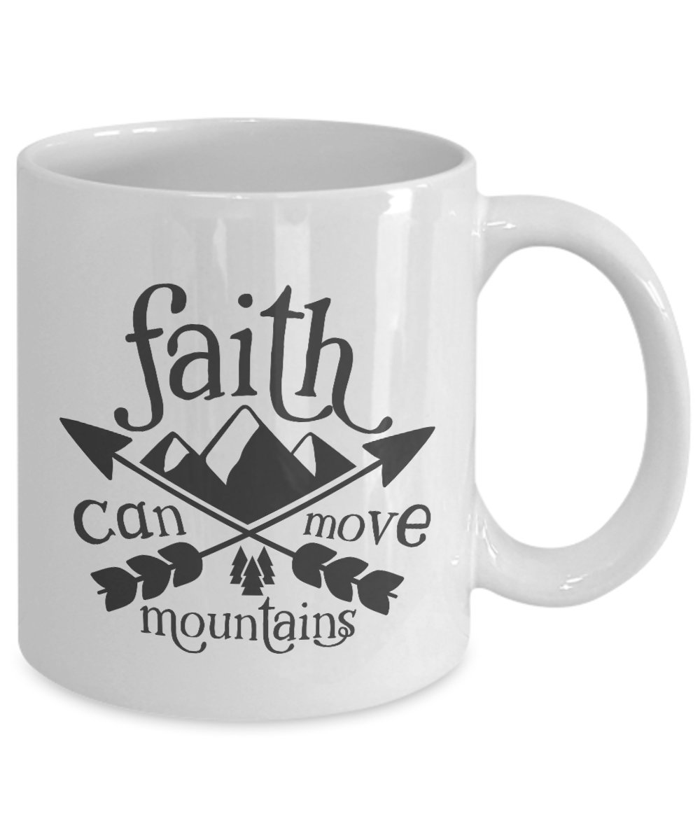 Faith Can Move Mountains Inspirational Coffee Mug - Ceramic Travel Mug with Lid - Motivational Gift for Christians & Religious Friends - Perfect for Home, Office & Bible Study