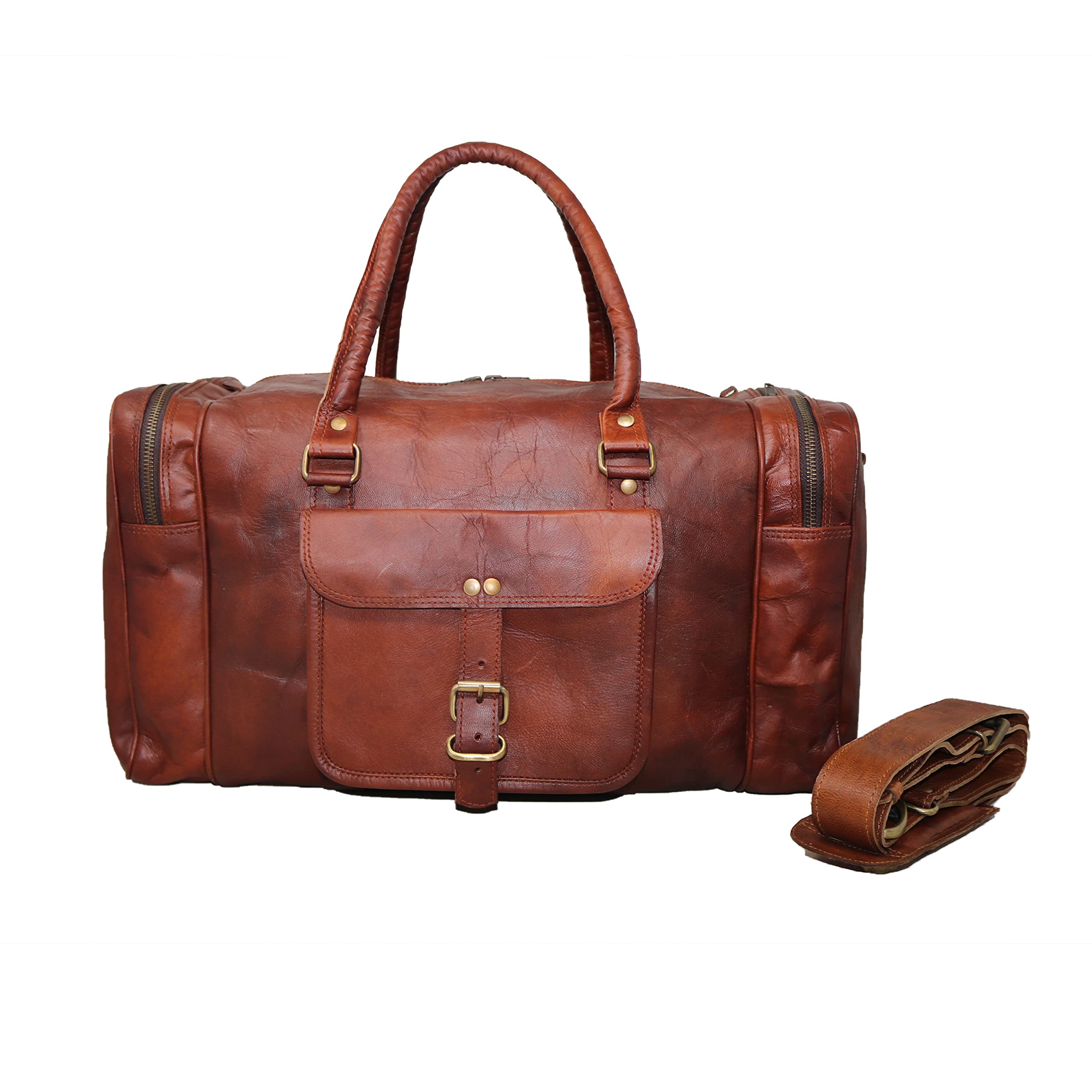 Jaald 20 Inch Genuine Leather Duffle Bag - Waterproof Travel Carry On Luggage for Gym, Overnight Trips & Weekend Getaways - Perfect for Business Travel, Sports Gear & Vacation Essentials