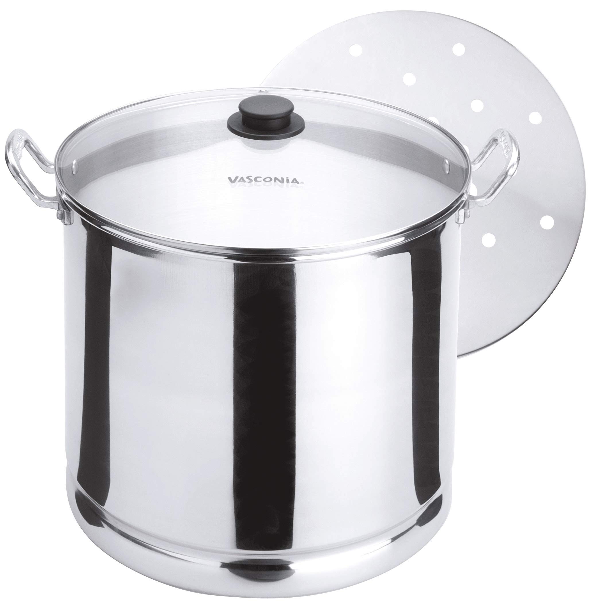 Vasconia 27.5-Quart Aluminum Steamer Pot with Tray & Glass Lid - Large Multi-Purpose Stock Pot for Tamales, Seafood, Vegetables, Soups - Stovetop Cooking Pot for Home & Restaurant Use - Hand Wash Only Kitchen Essential for Steam Cooking, Boiling & Meal Prep