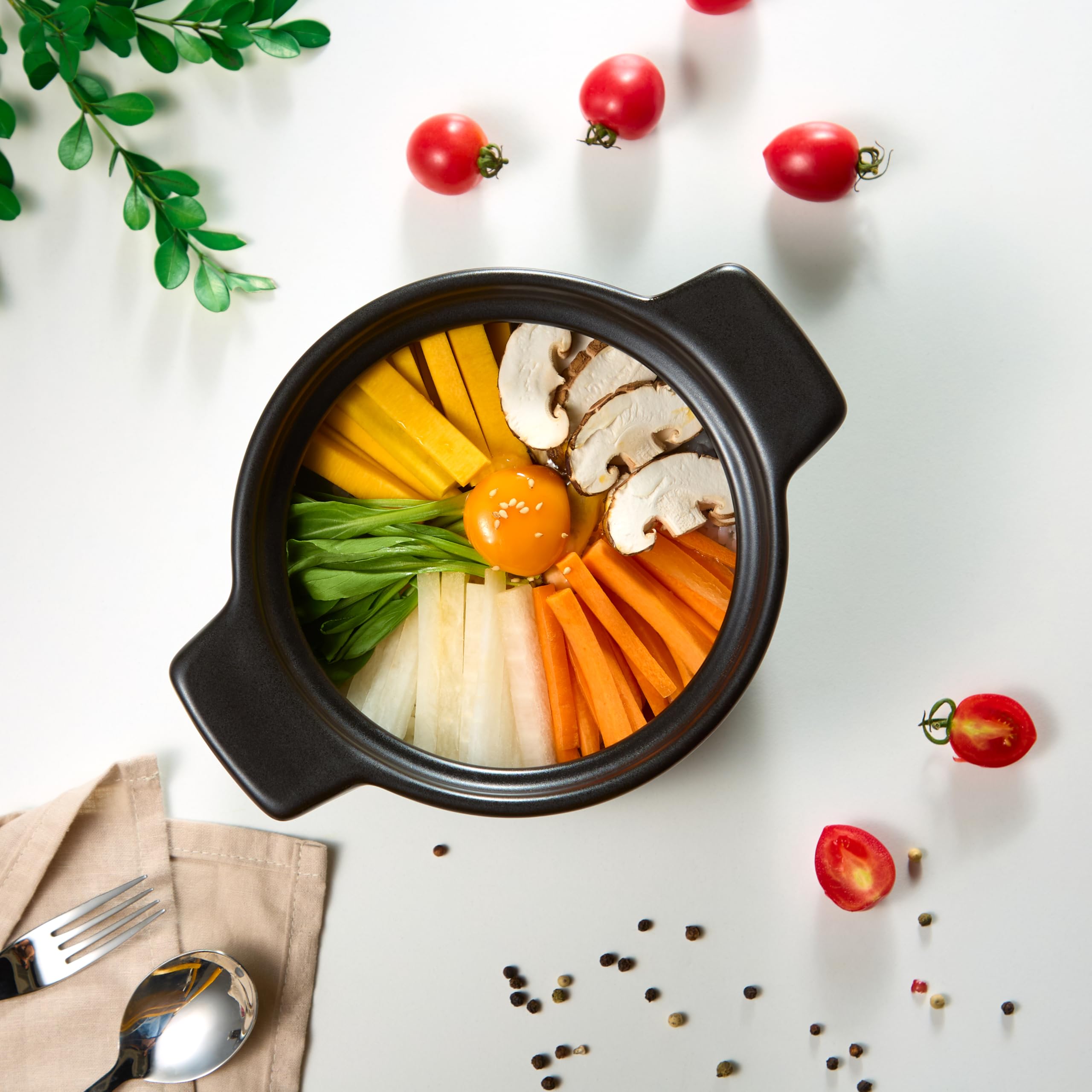 Premium Korean Dolsot Stone Bowl Set with Lid - 38oz Black Stone Pot for Bibimbap, Kimchi, Hot Pot, Soup & Stew - Oven & Dishwasher Safe - Perfect for Authentic Korean Cooking & Serving at Home