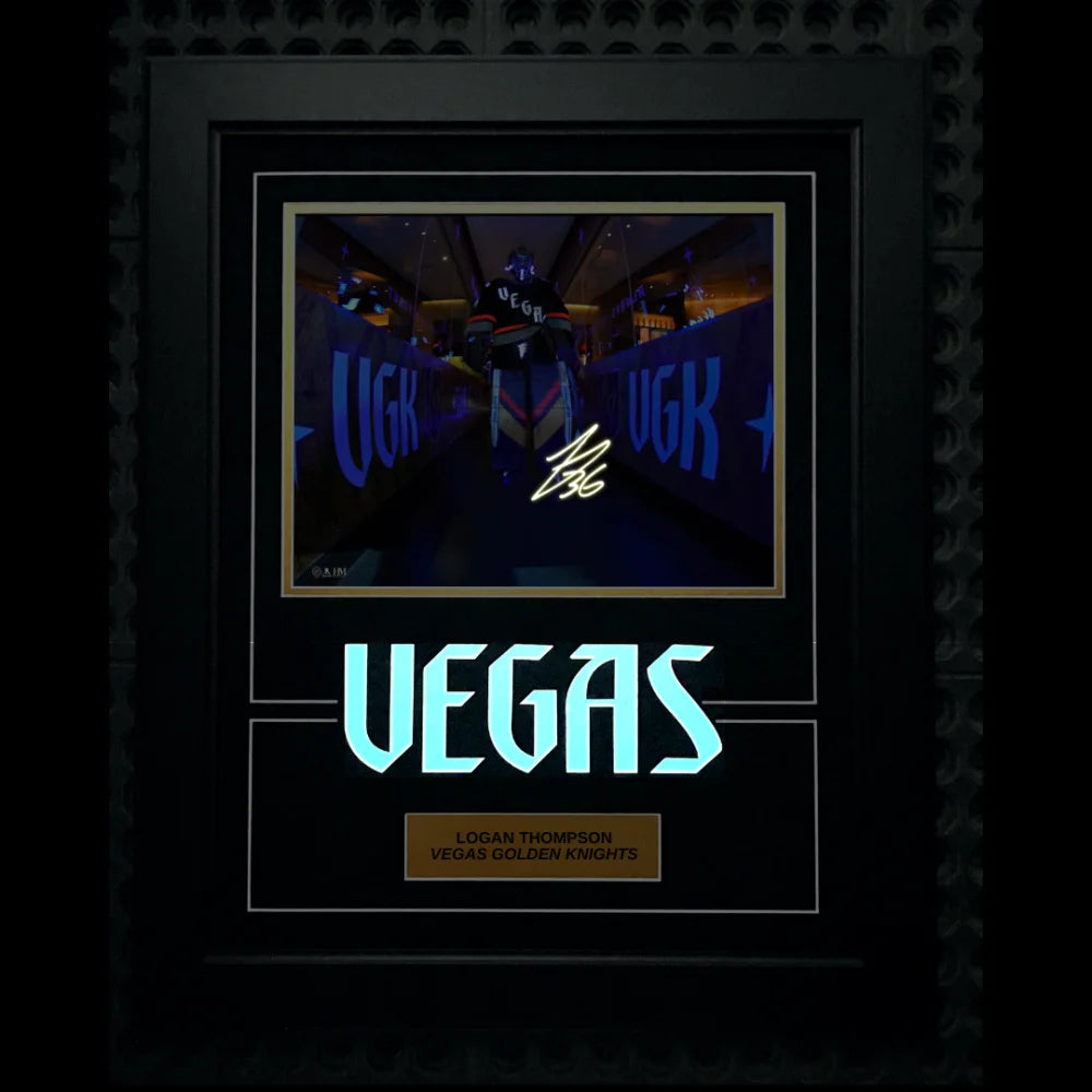 Logan Thompson Vegas Golden Knights Glow in the Dark Signed 11x14 Photo with IGM COA Autograph - Perfect for Hockey Fans, Sports Memorabilia Collectors, and Man Cave Decor